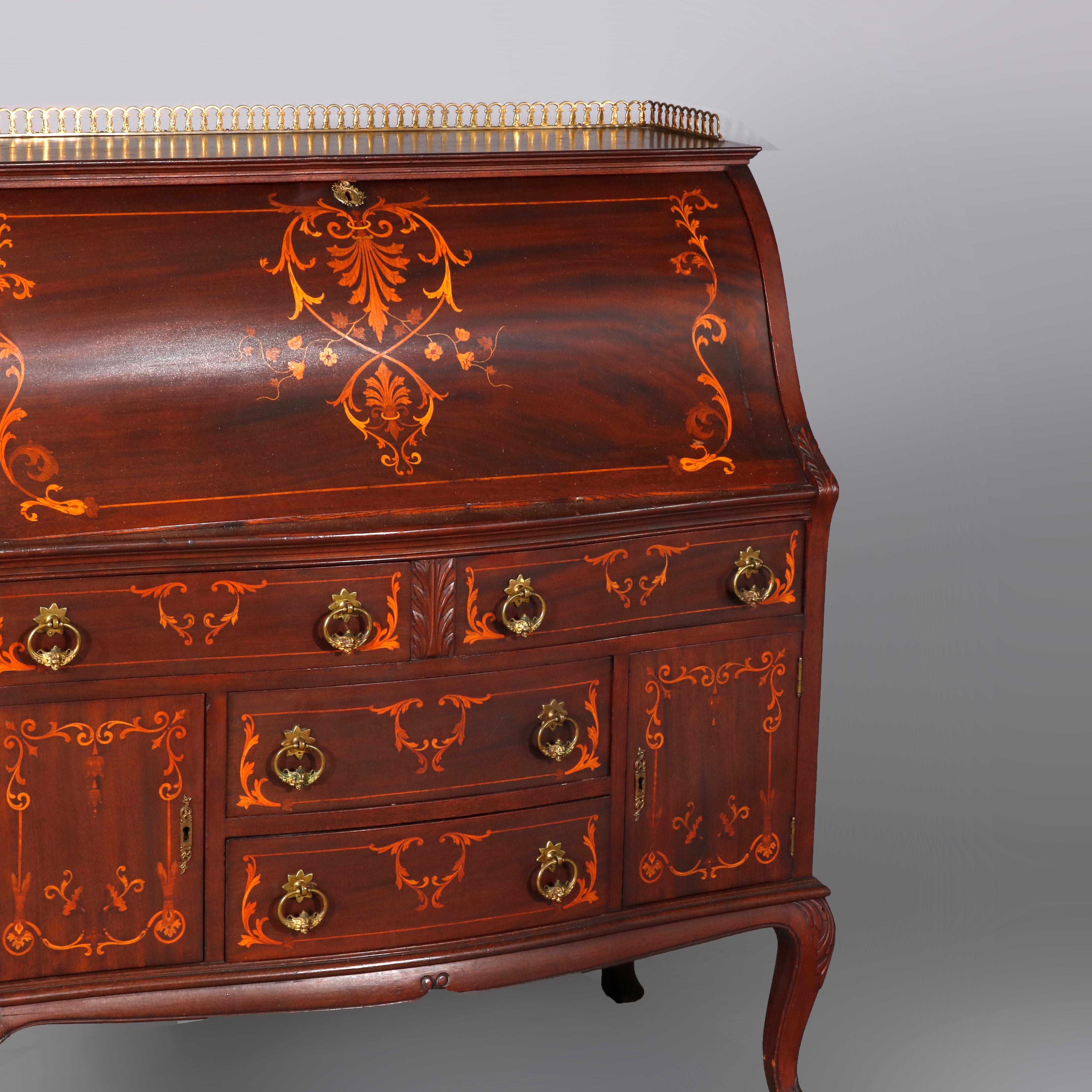 French RJ Horner Style Mahogany and Satinwood Inlaid Drop Front Desk, circa 1900 1