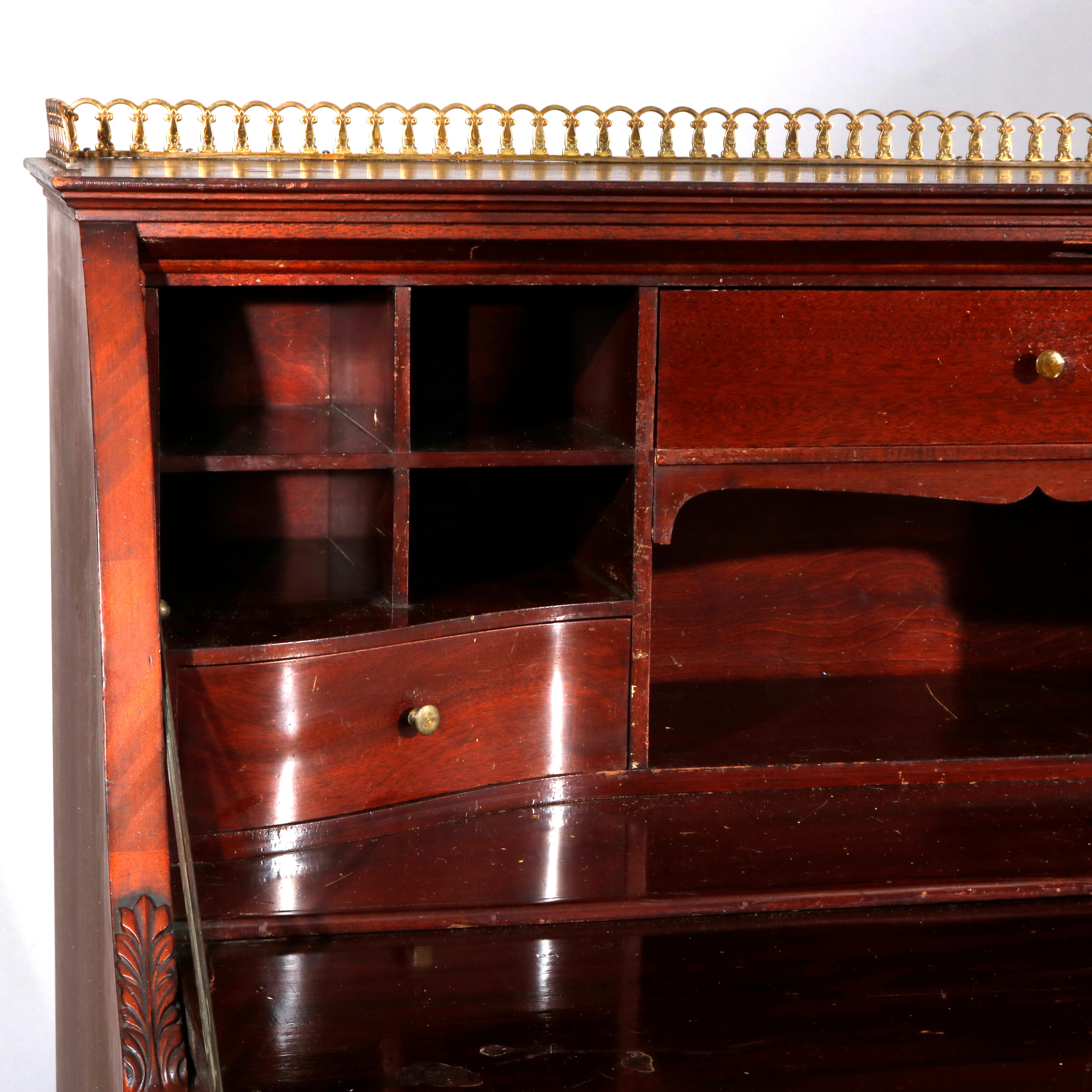 French RJ Horner Style Mahogany and Satinwood Inlaid Drop Front Desk, circa 1900 2