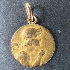 Antique French Robert Angel Praying 18 Karat Yellow Gold Medal Pendant