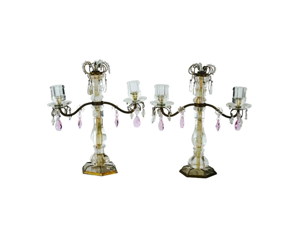   Antique Exceptional Pair of French Rock Crystal Bronze Candelabras Candlestick In Good Condition For Sale In New York, NY