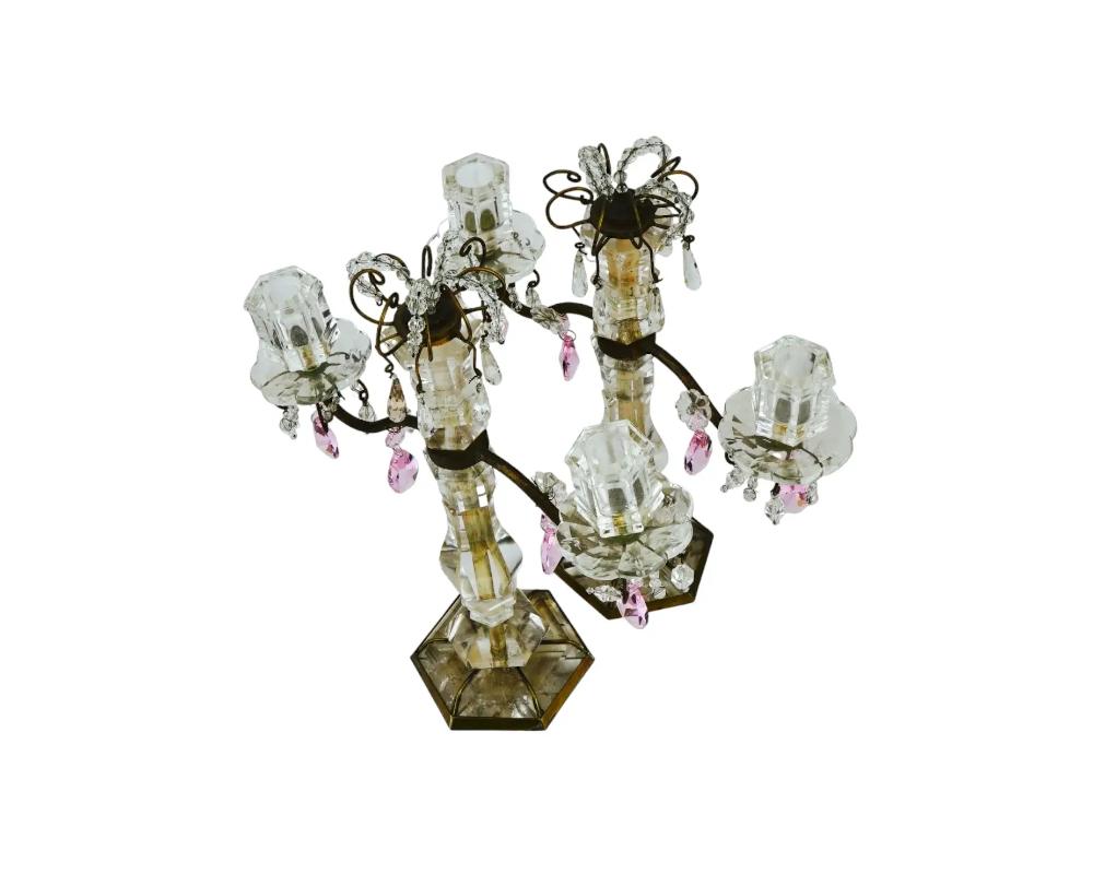 19th Century   Antique Exceptional Pair of French Rock Crystal Bronze Candelabras Candlestick For Sale
