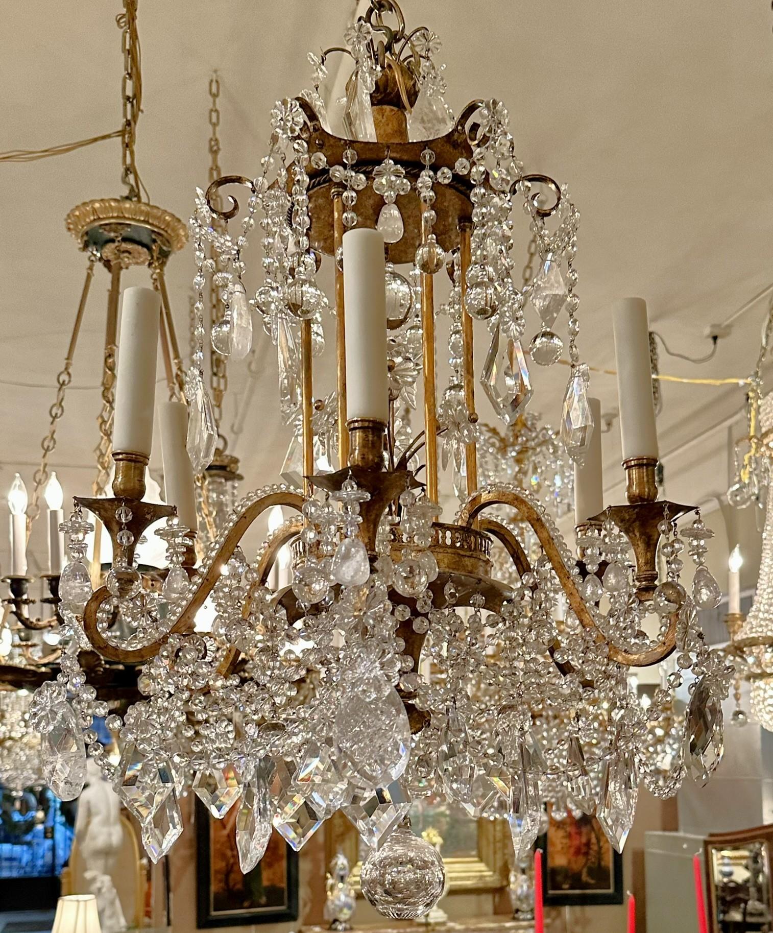 Antique French Rock Crystal Beaded Chandelier, Circa 1890's en vente 5