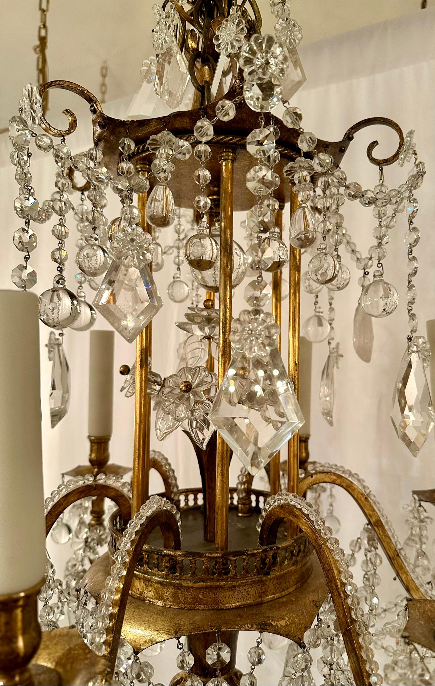 Antique French Rock Crystal Beaded Chandelier, Circa 1890's Bon état - En vente à New Orleans, LA