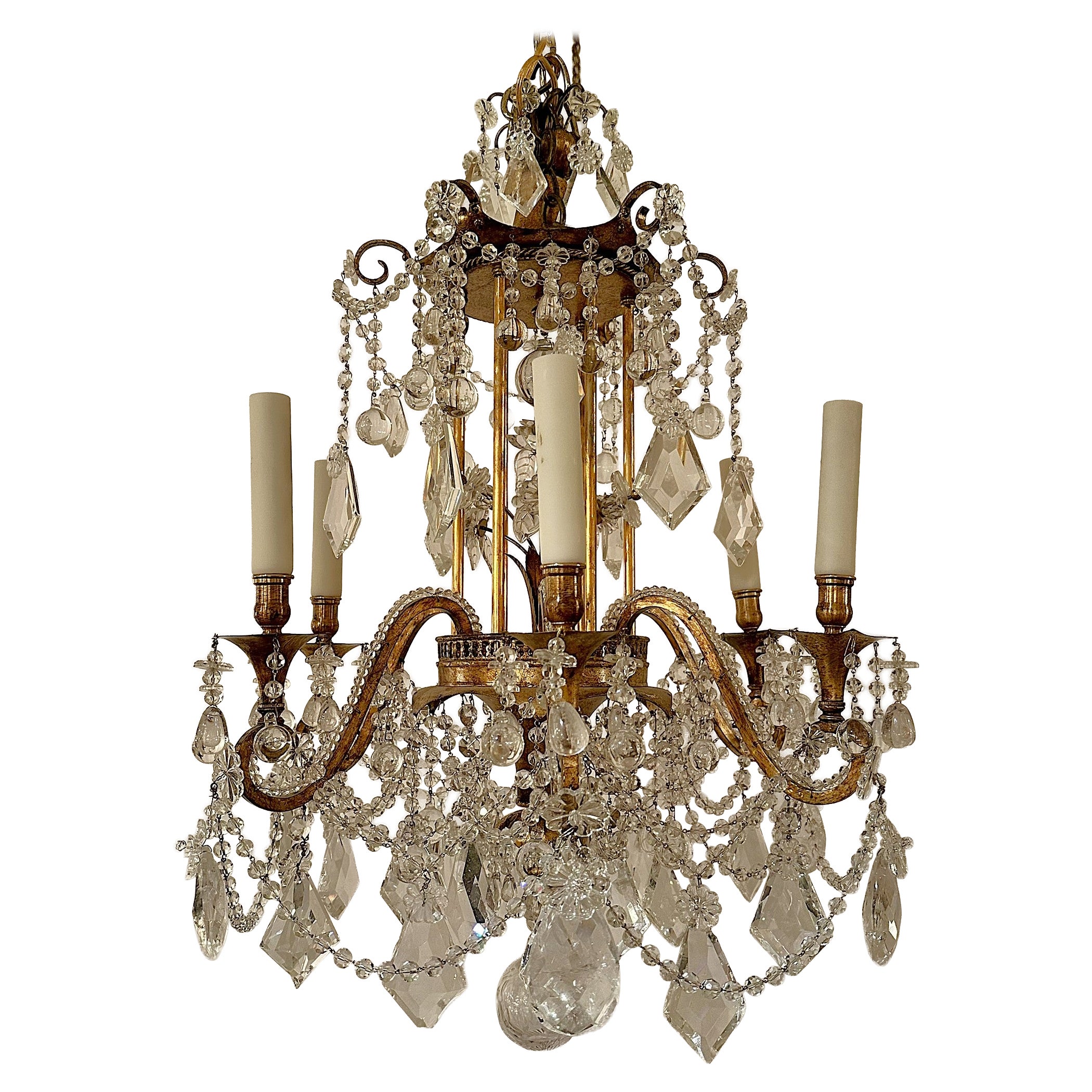 Antique French Rock Crystal Beaded Chandelier, Circa 1890
s