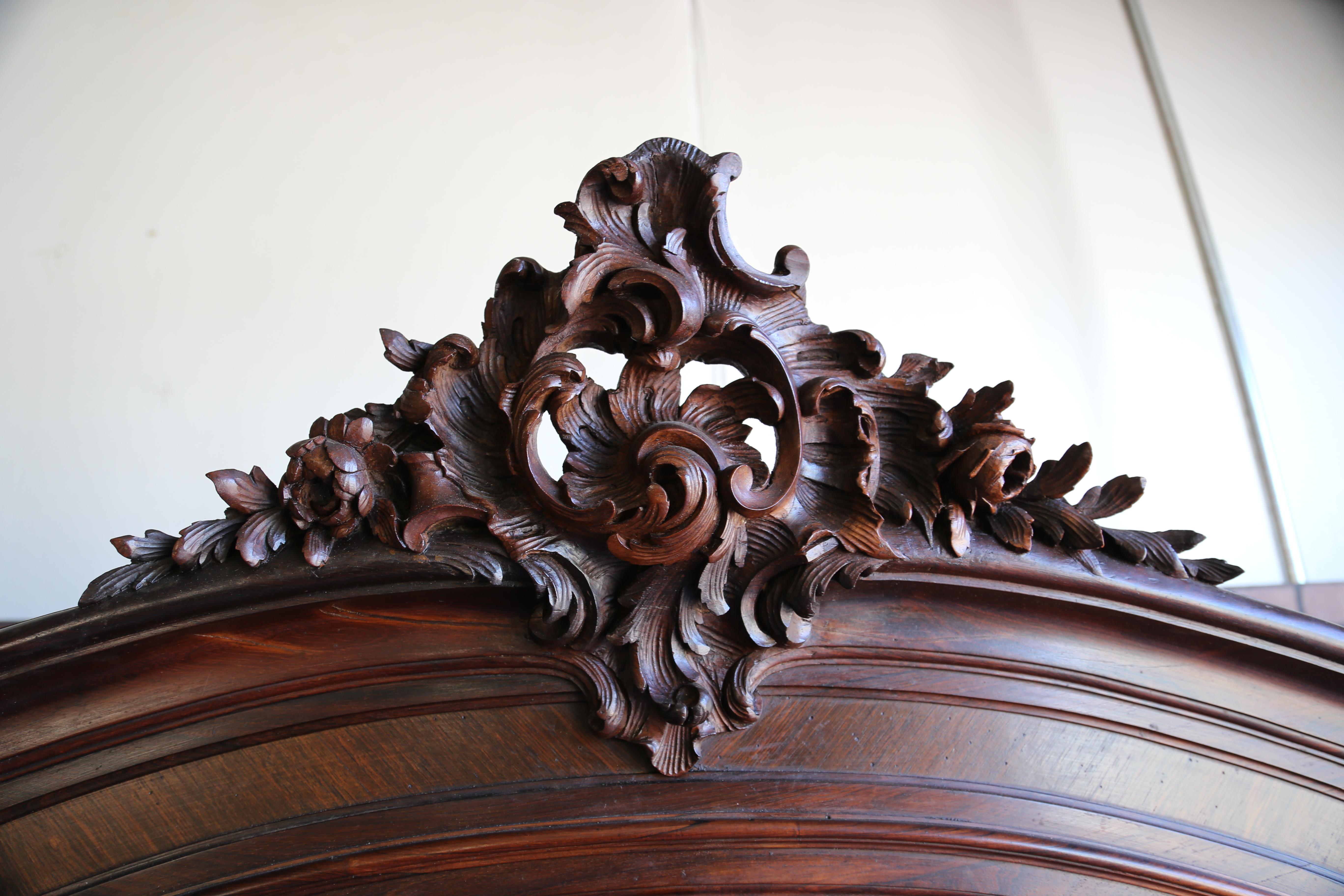 Hand-Carved Antique French Rococo Armoire ~ Louis XV 2 Door Armoire ~ Mirrored Door Armoire For Sale