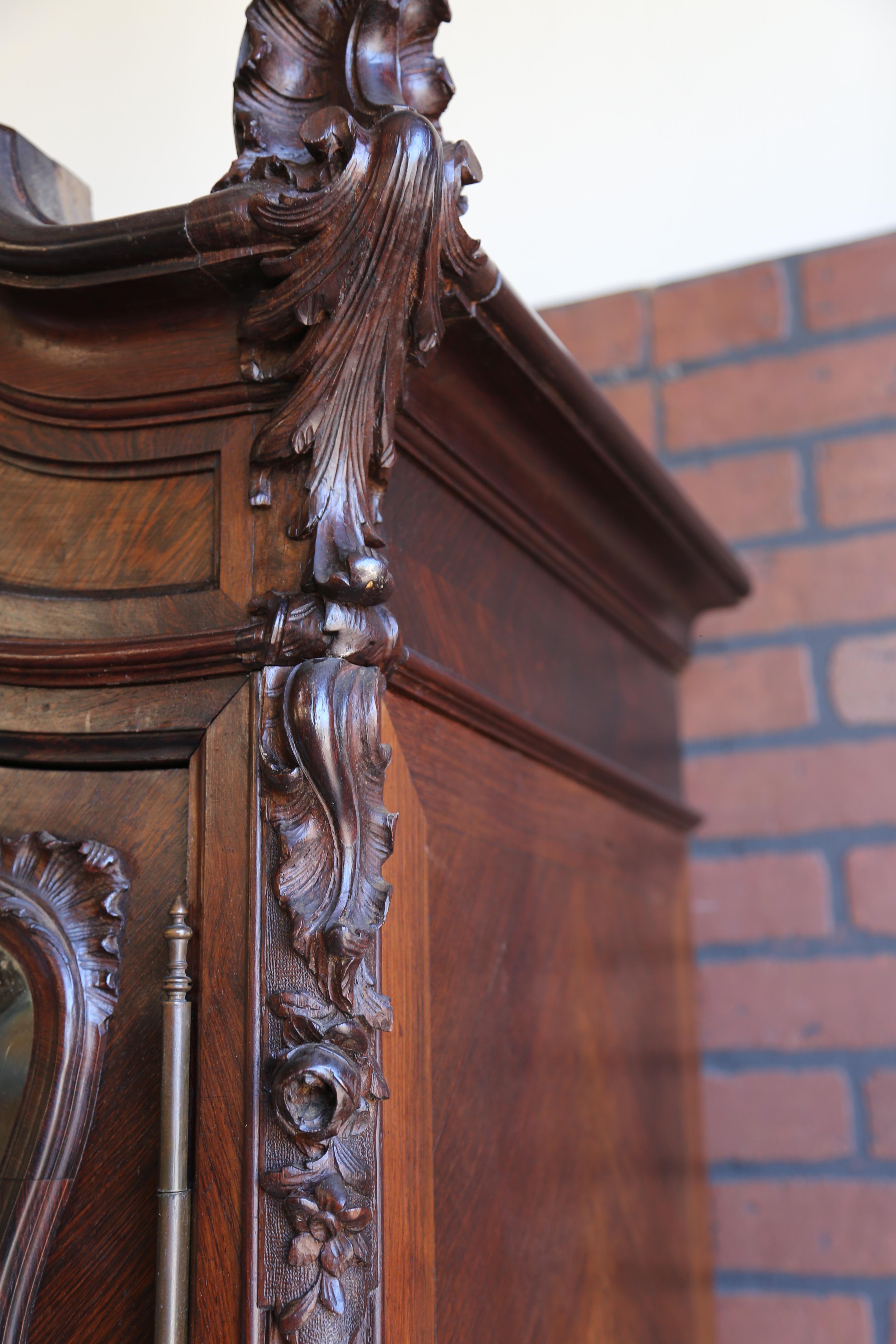 Antique French Rococo Armoire ~ Louis XV 2 Door Armoire ~ Mirrored Door Armoire In Good Condition For Sale In Portland, OR