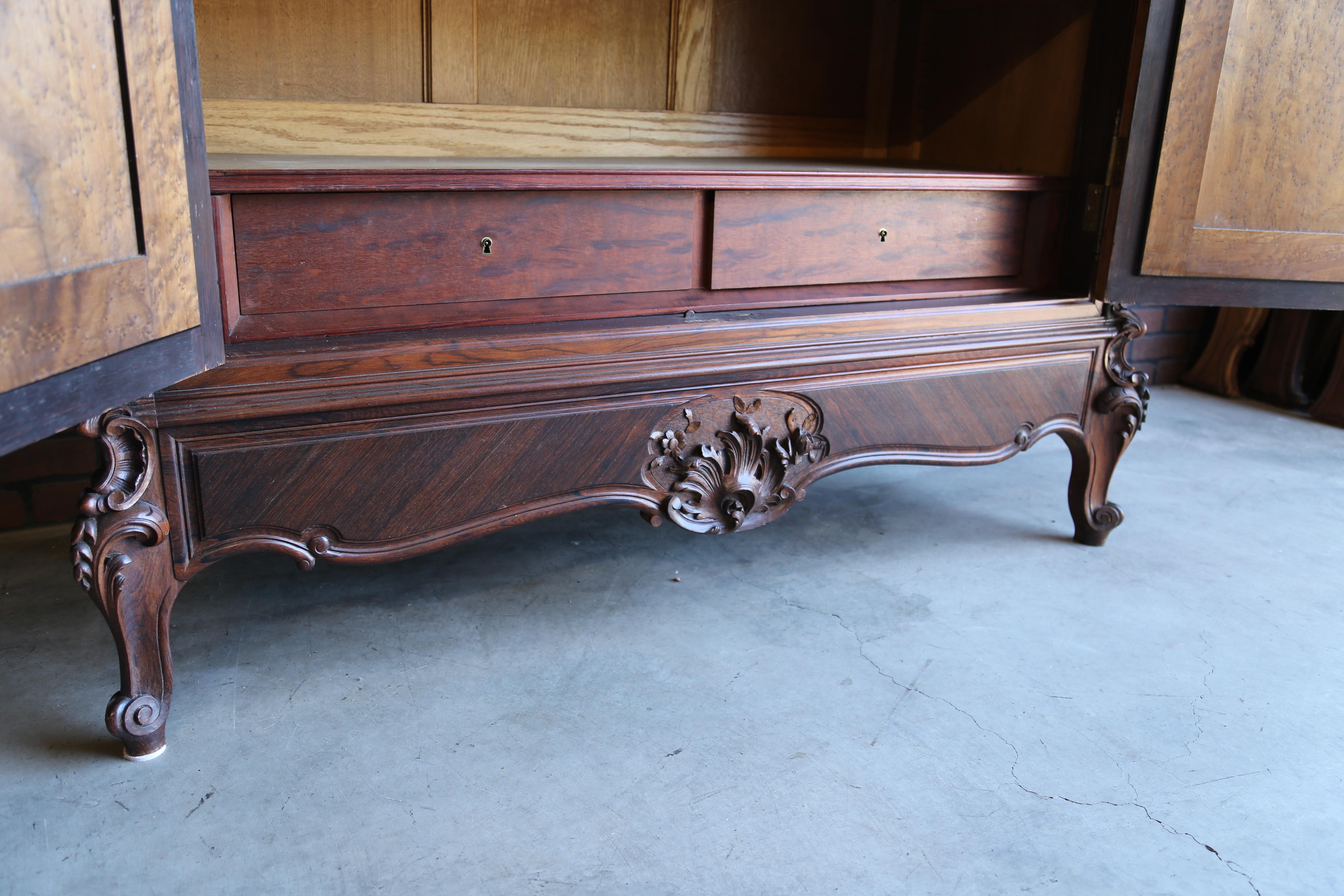 19th Century Antique French Rococo Armoire ~ Louis XV 2 Door Armoire ~ Mirrored Door Armoire For Sale