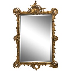Antique French Rococo Beveled Glass Wall Mirror