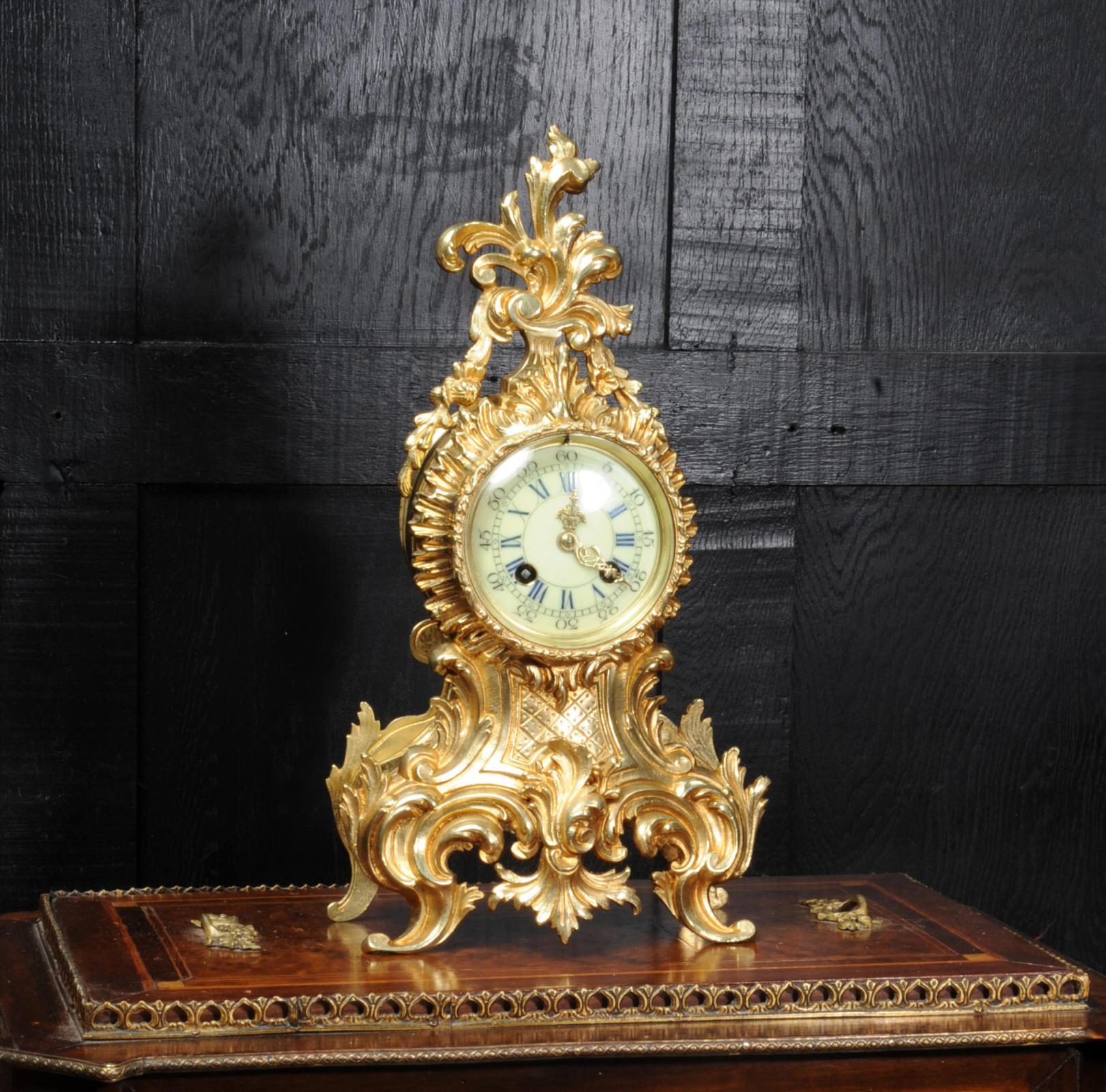 Rococo Revival Antique French Rococo Boudoir Clock by Vincenti