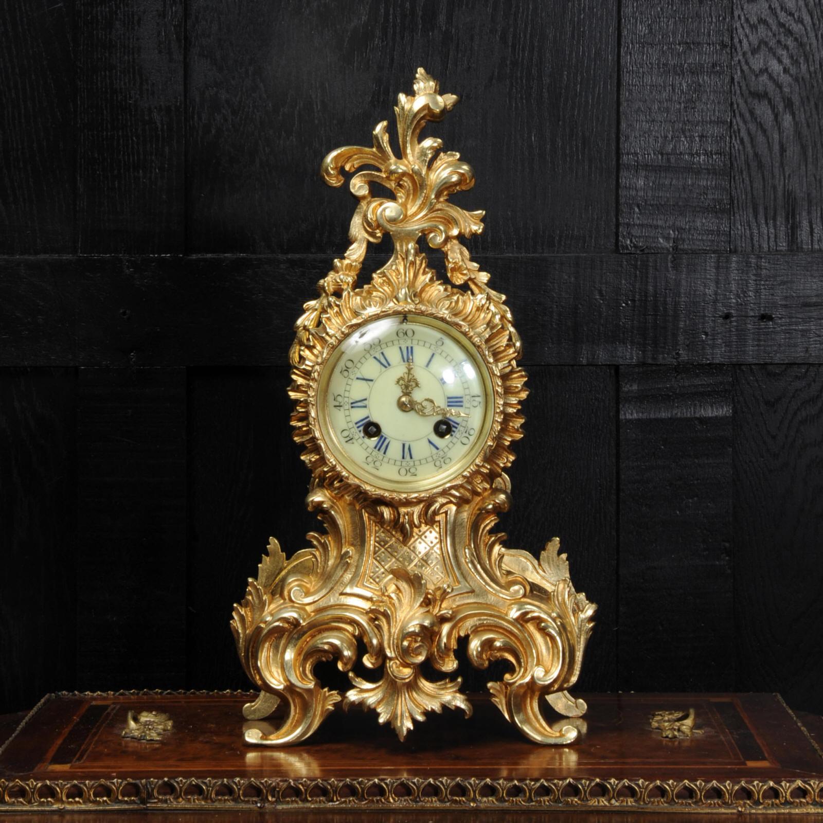 Bronze Antique French Rococo Boudoir Clock by Vincenti