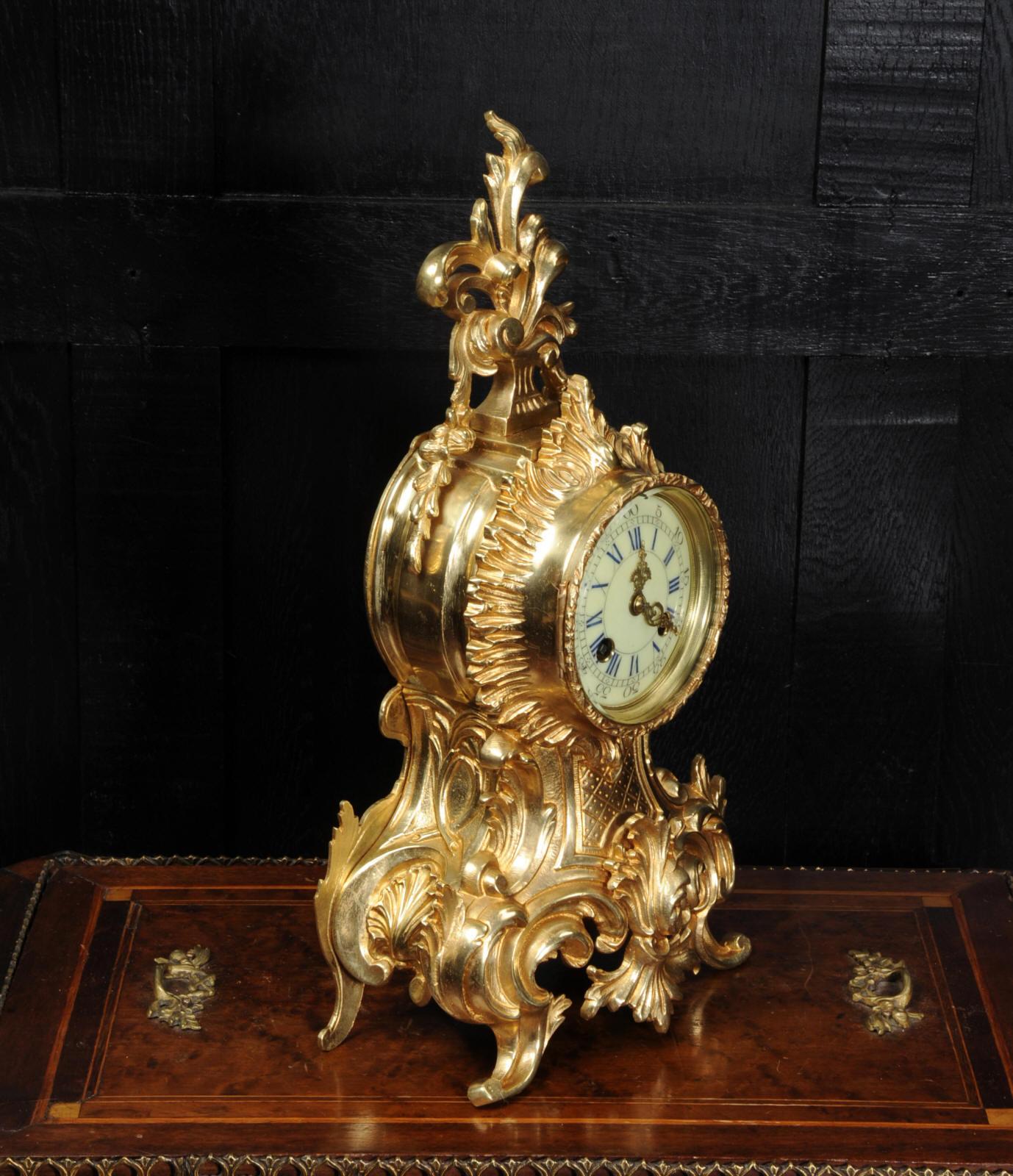 Antique French Rococo Boudoir Clock by Vincenti 1