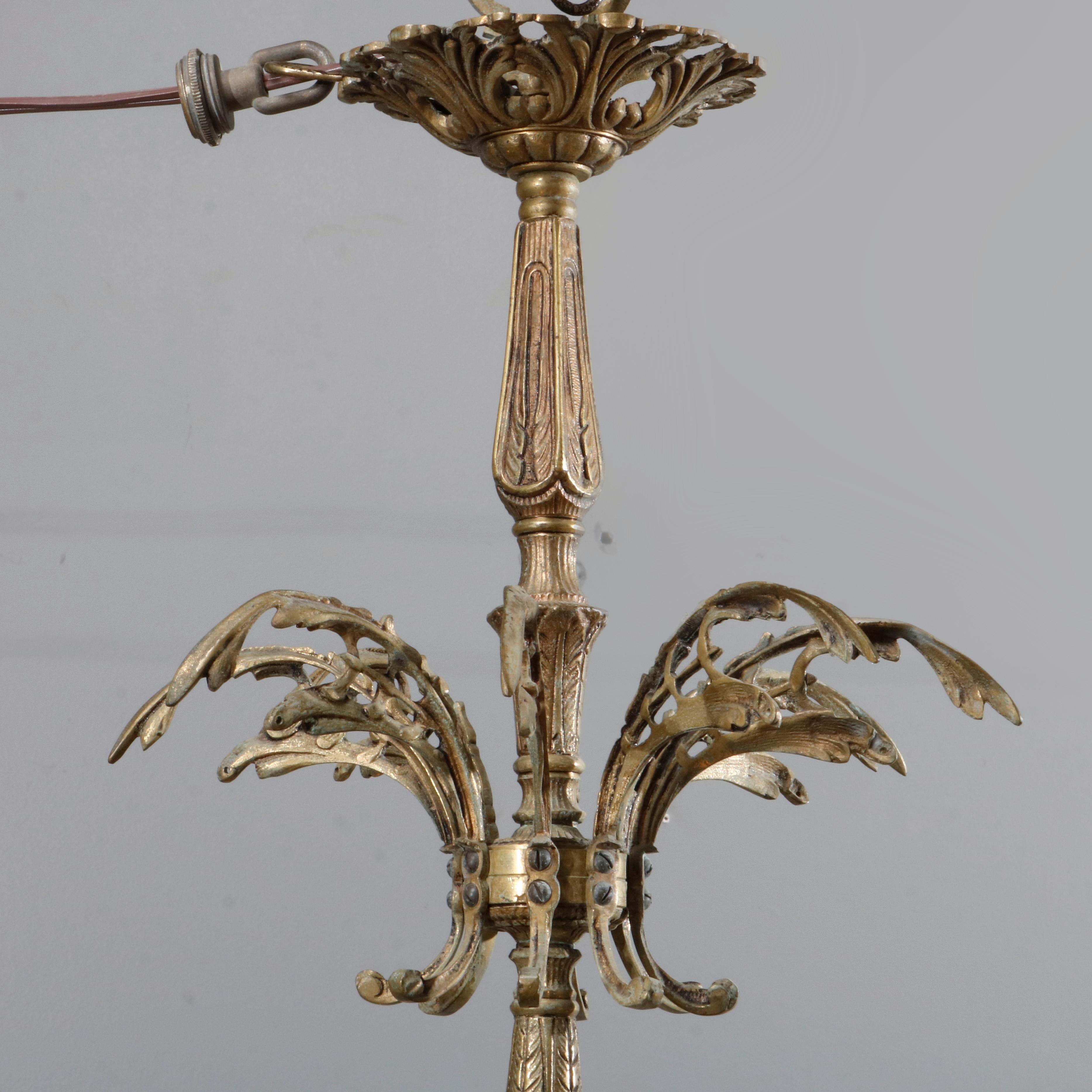 Antique French Rococo Bronze 8 Light Foliate Chandelier with Prisms, C1903 5