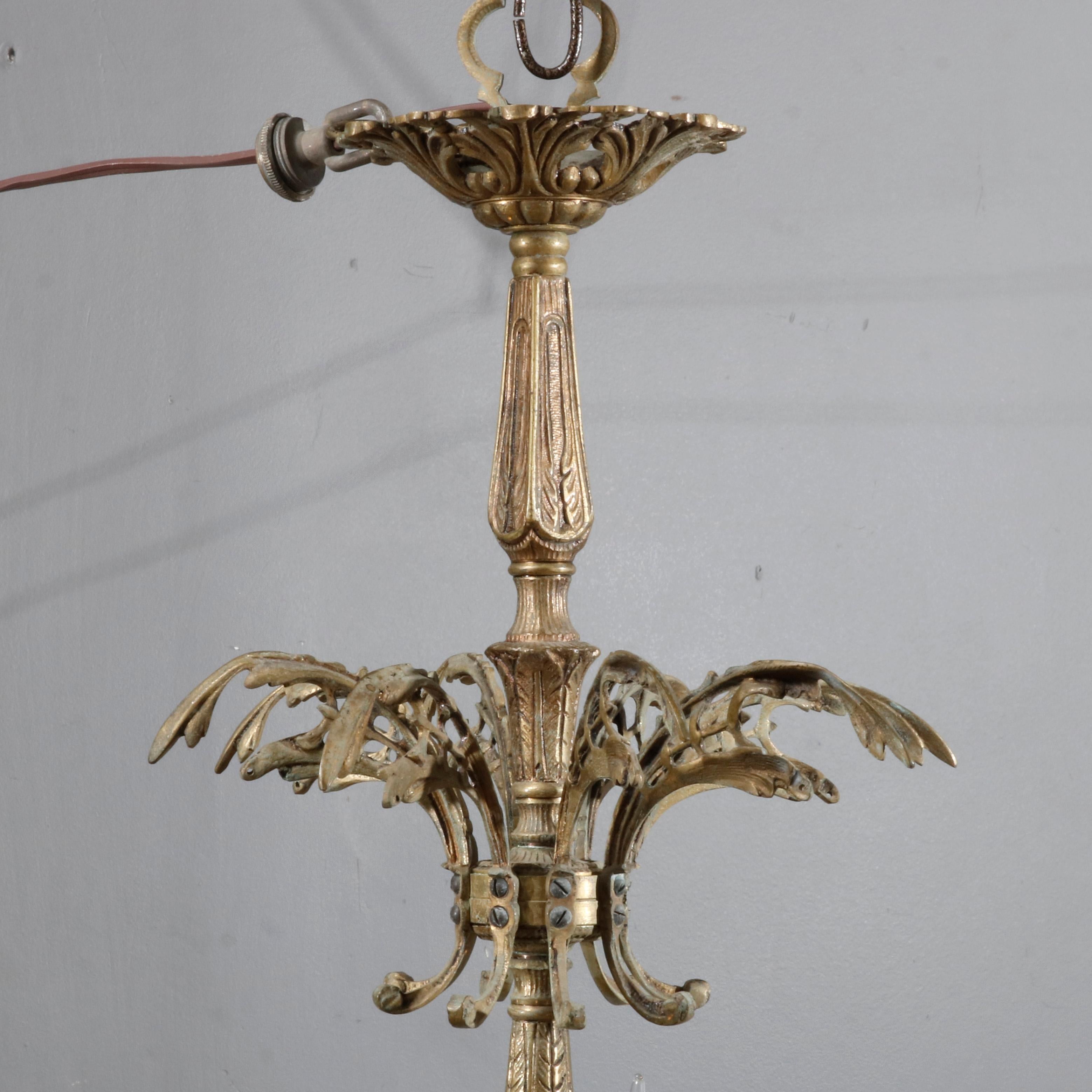 Antique French Rococo Bronze 8 Light Foliate Chandelier with Prisms, C1903 9