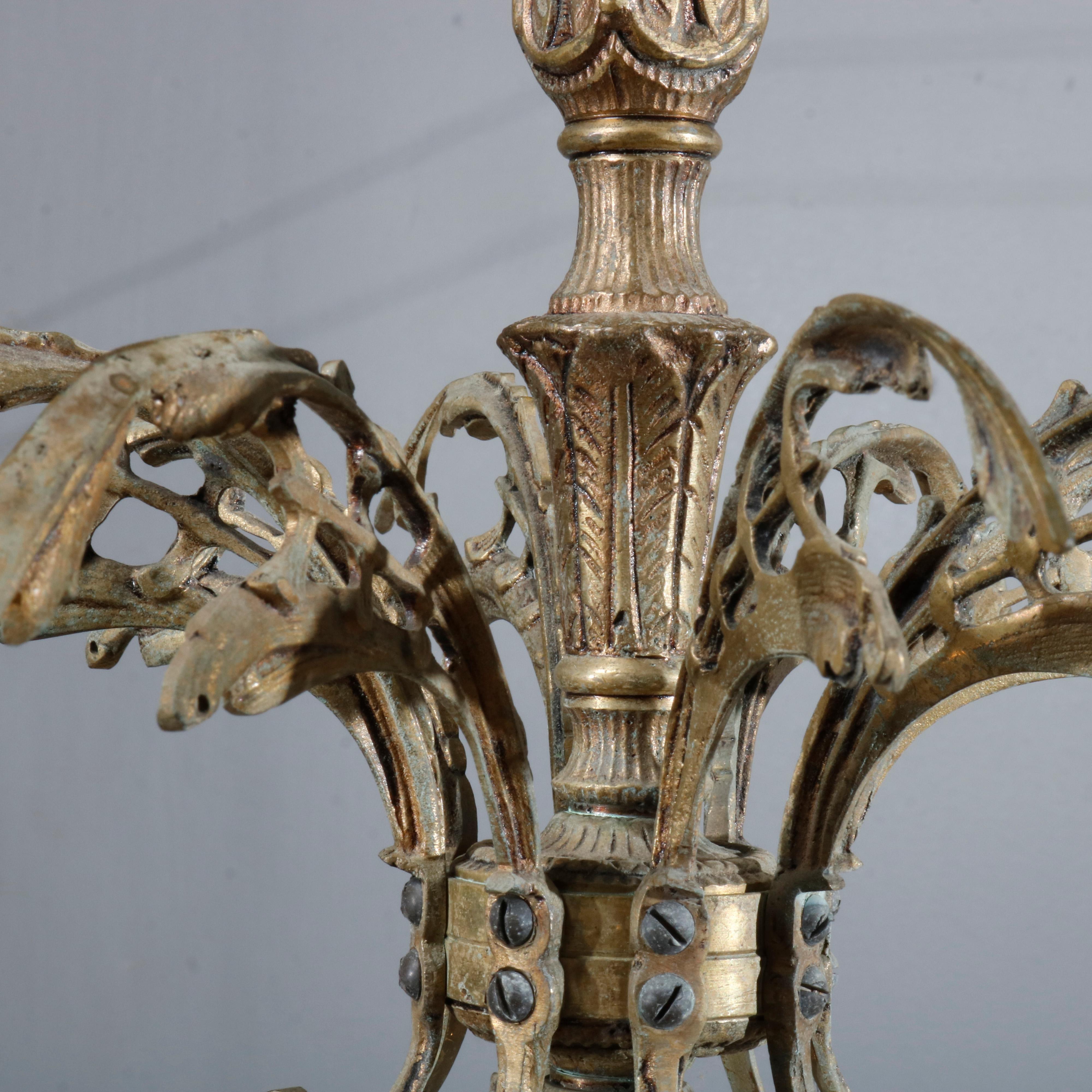 Antique French Rococo Bronze 8 Light Foliate Chandelier with Prisms, C1903 10
