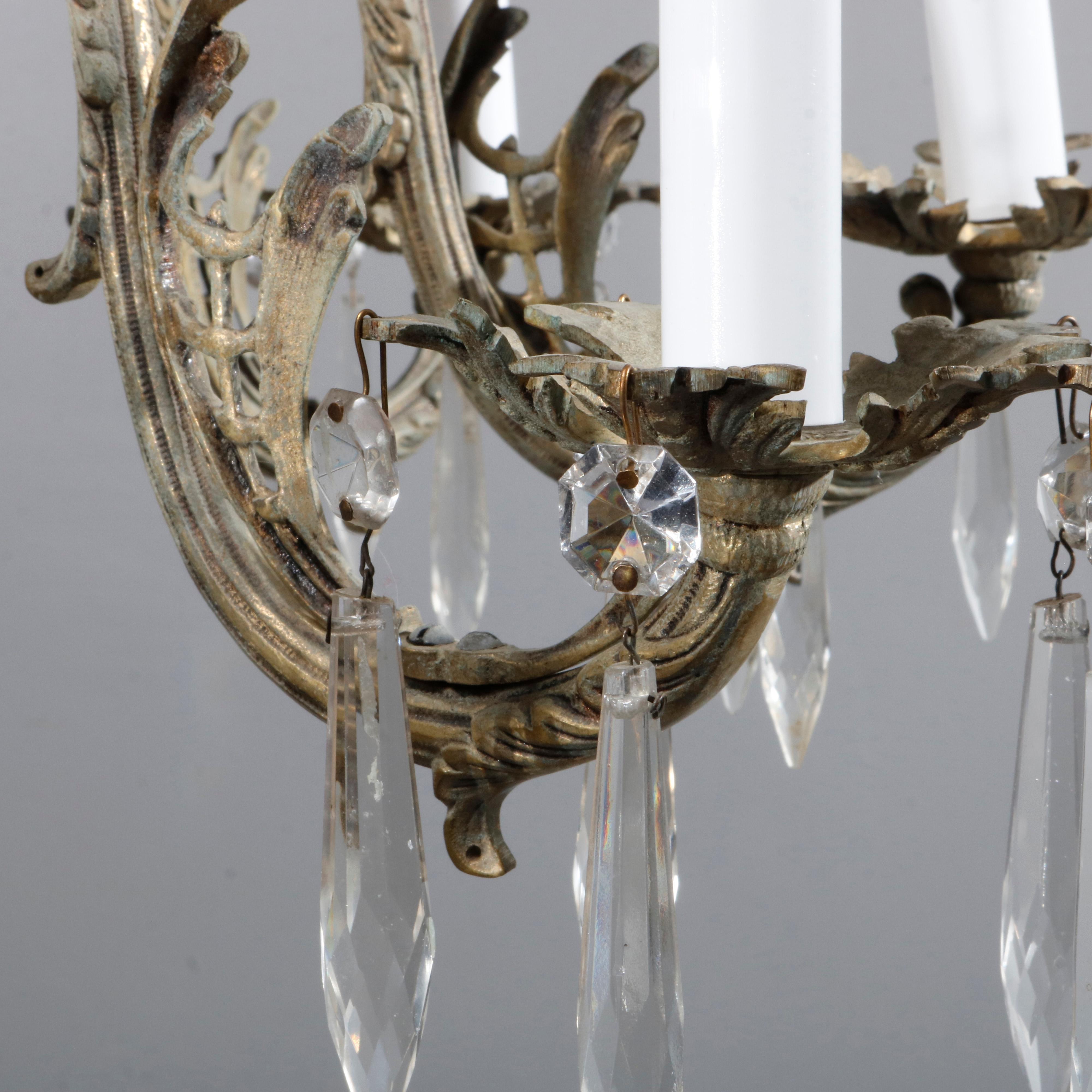 Antique French Rococo Bronze 8 Light Foliate Chandelier with Prisms, C1903 11