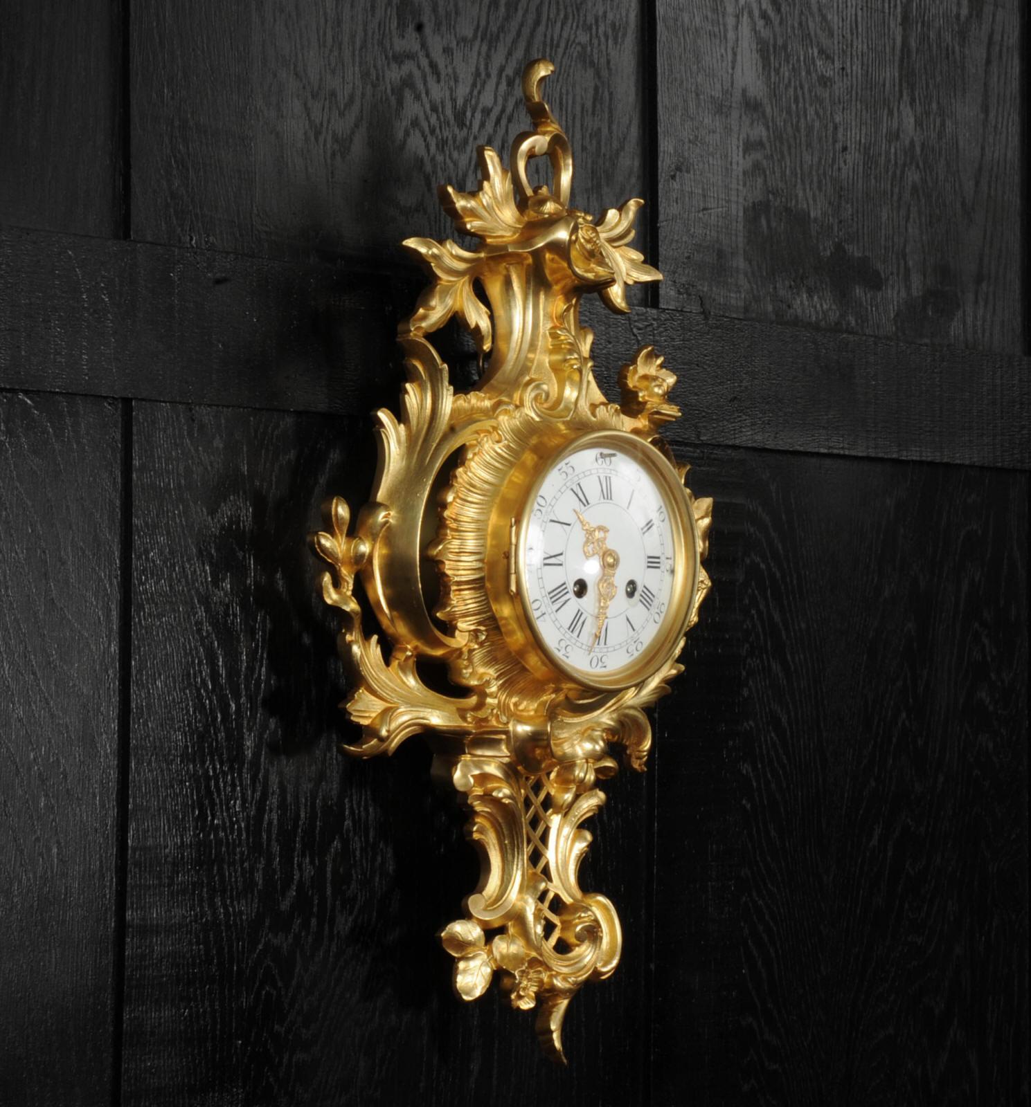 Antique French Rococo Cartel Wall Clock by Vincenti In Good Condition In Belper, Derbyshire
