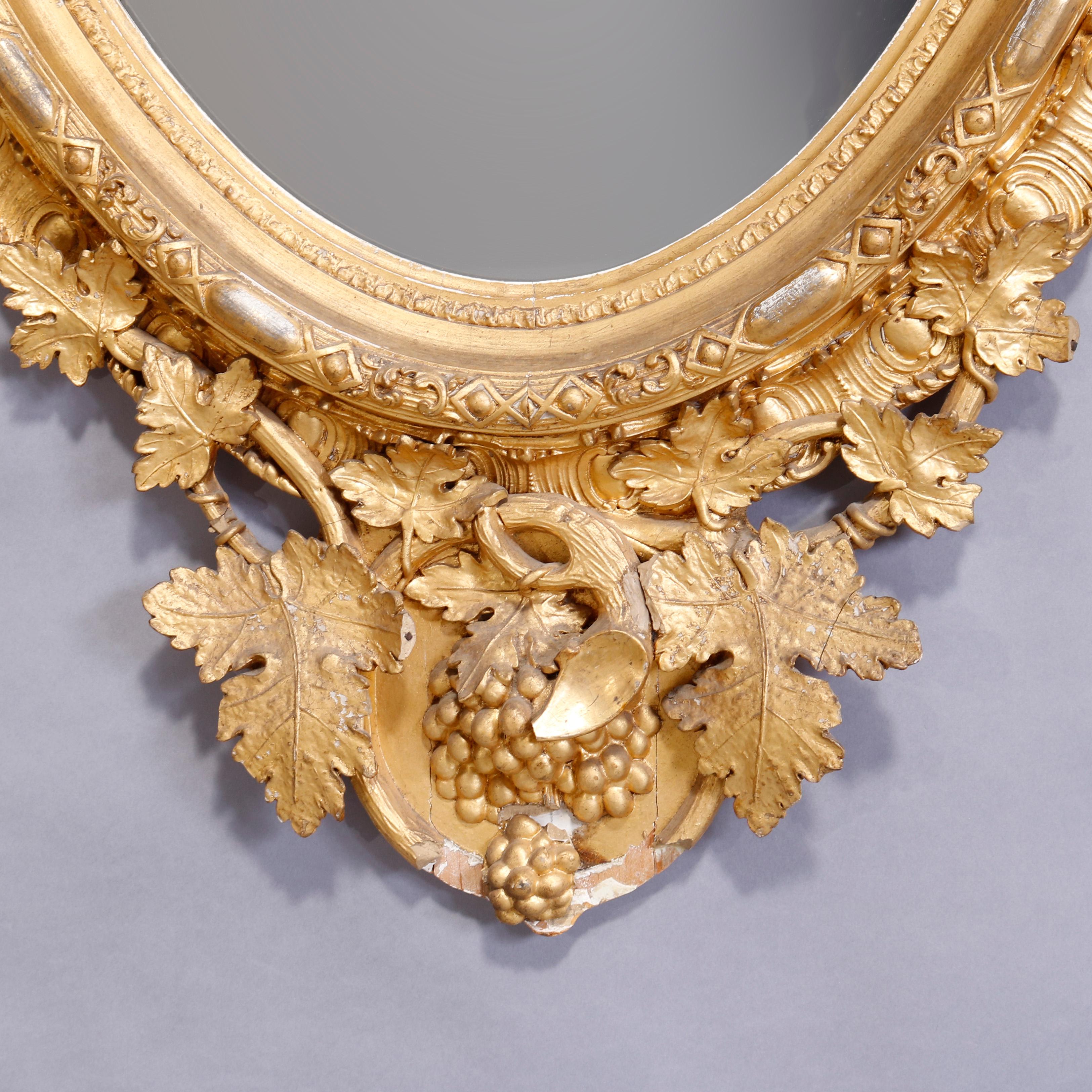 Antique French Rococo Carved Giltwood Grape and Vine Wall Mirror, circa 1880 In Good Condition In Big Flats, NY