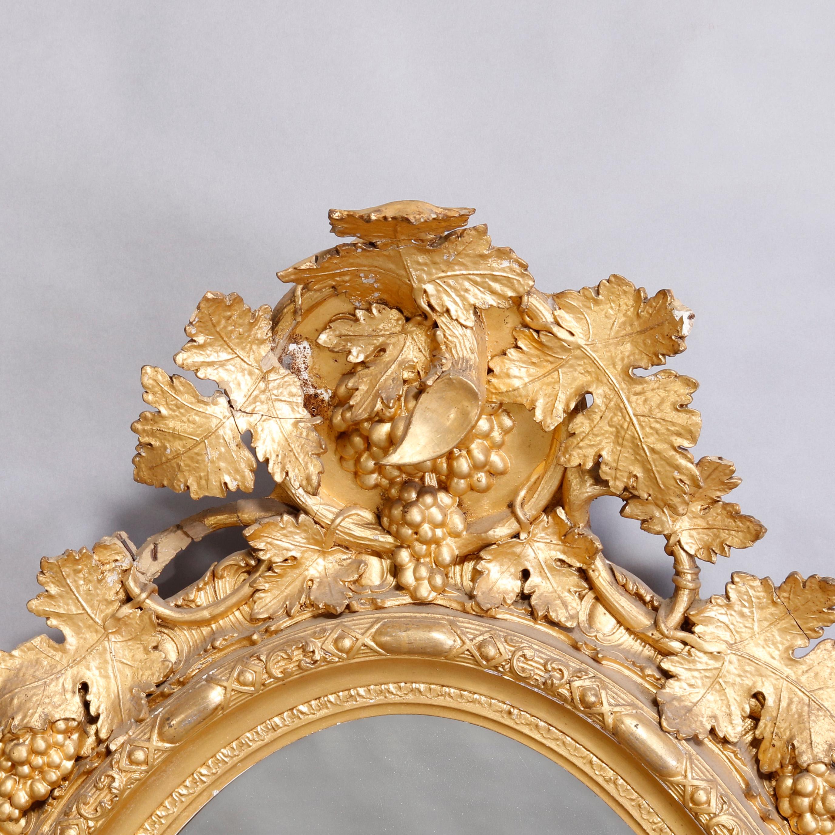 19th Century Antique French Rococo Carved Giltwood Grape and Vine Wall Mirror, circa 1880