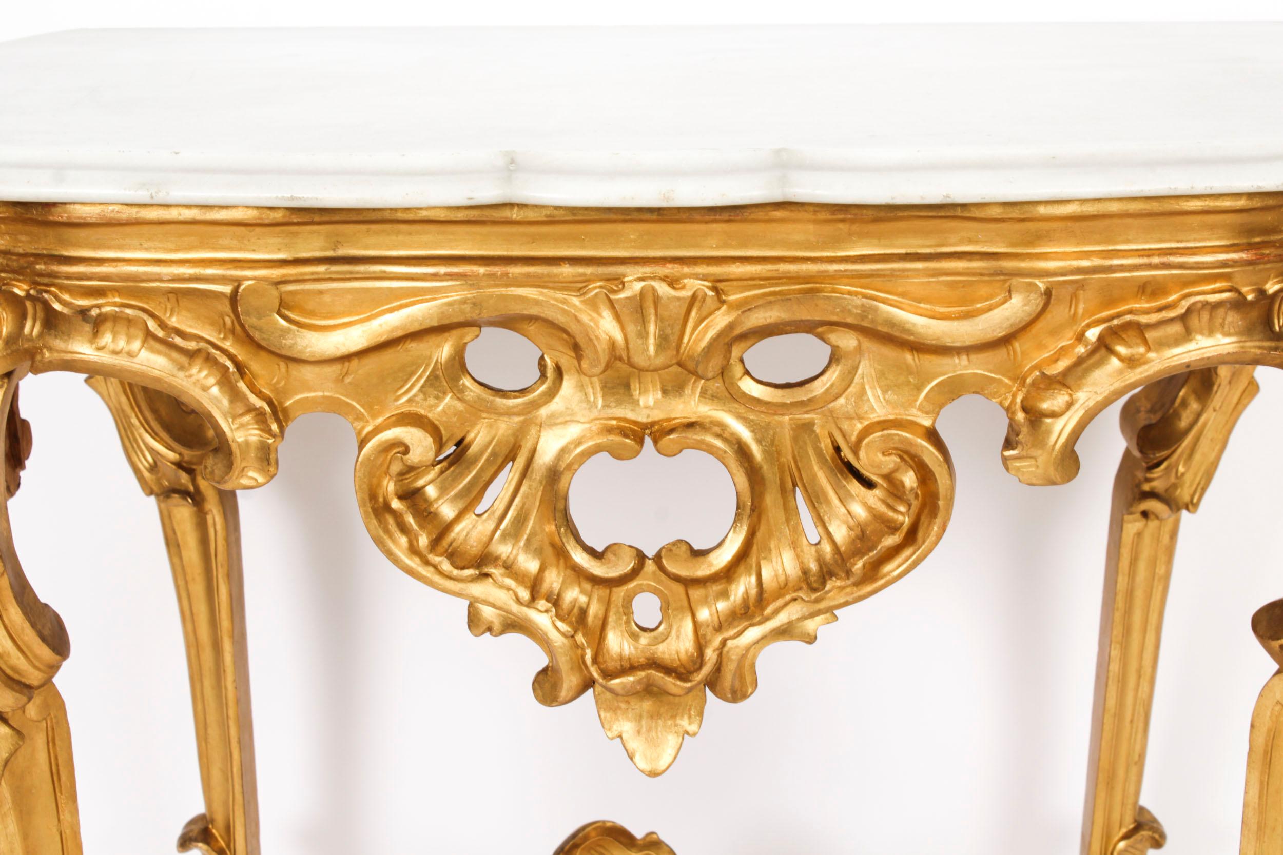 Fin du XVIIIe siècle Ancienne table console en bois doré sculpté rococo français 18ème siècle en vente