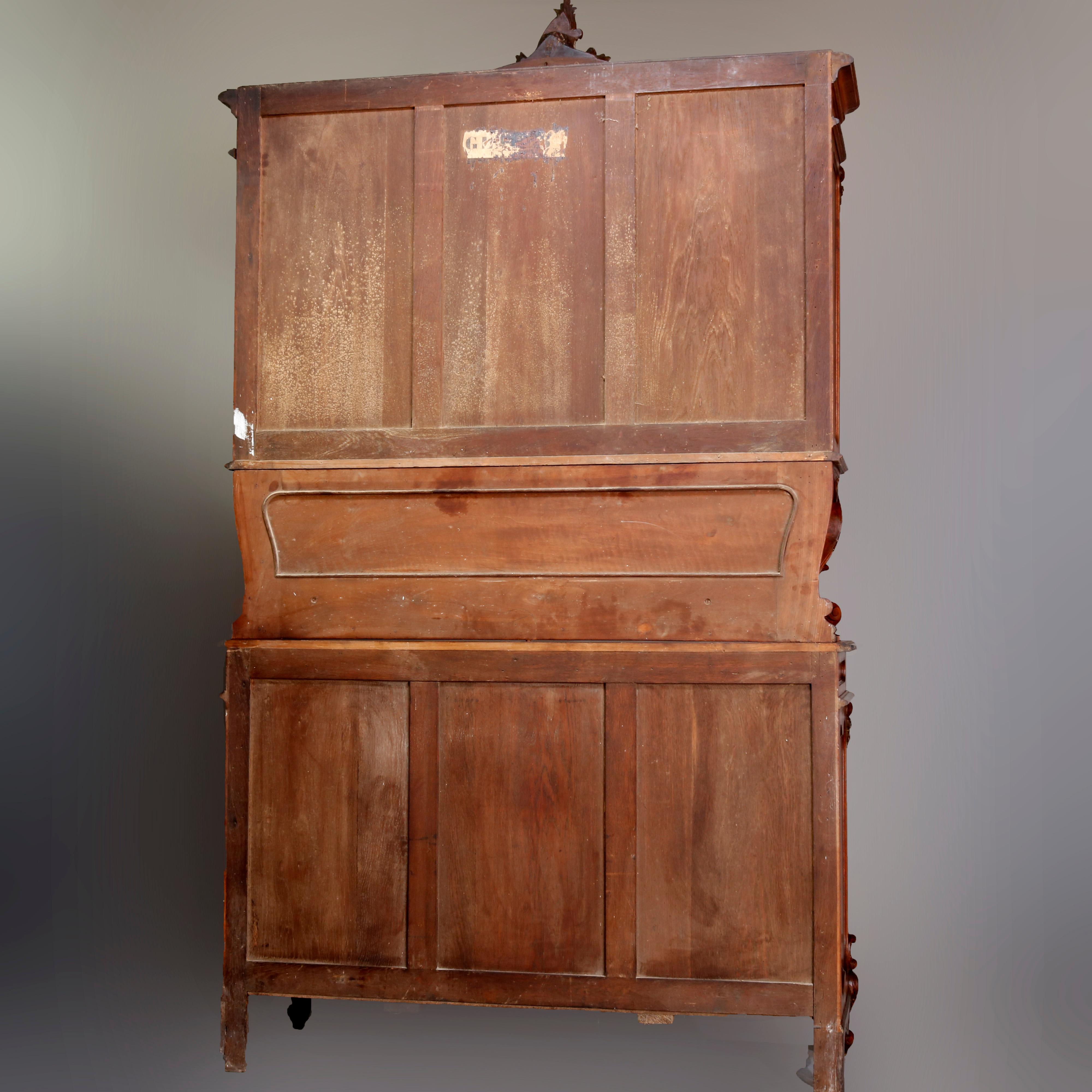 Antique French Rococo Carved Walnut Step Back Cupboard, 19th Century 8