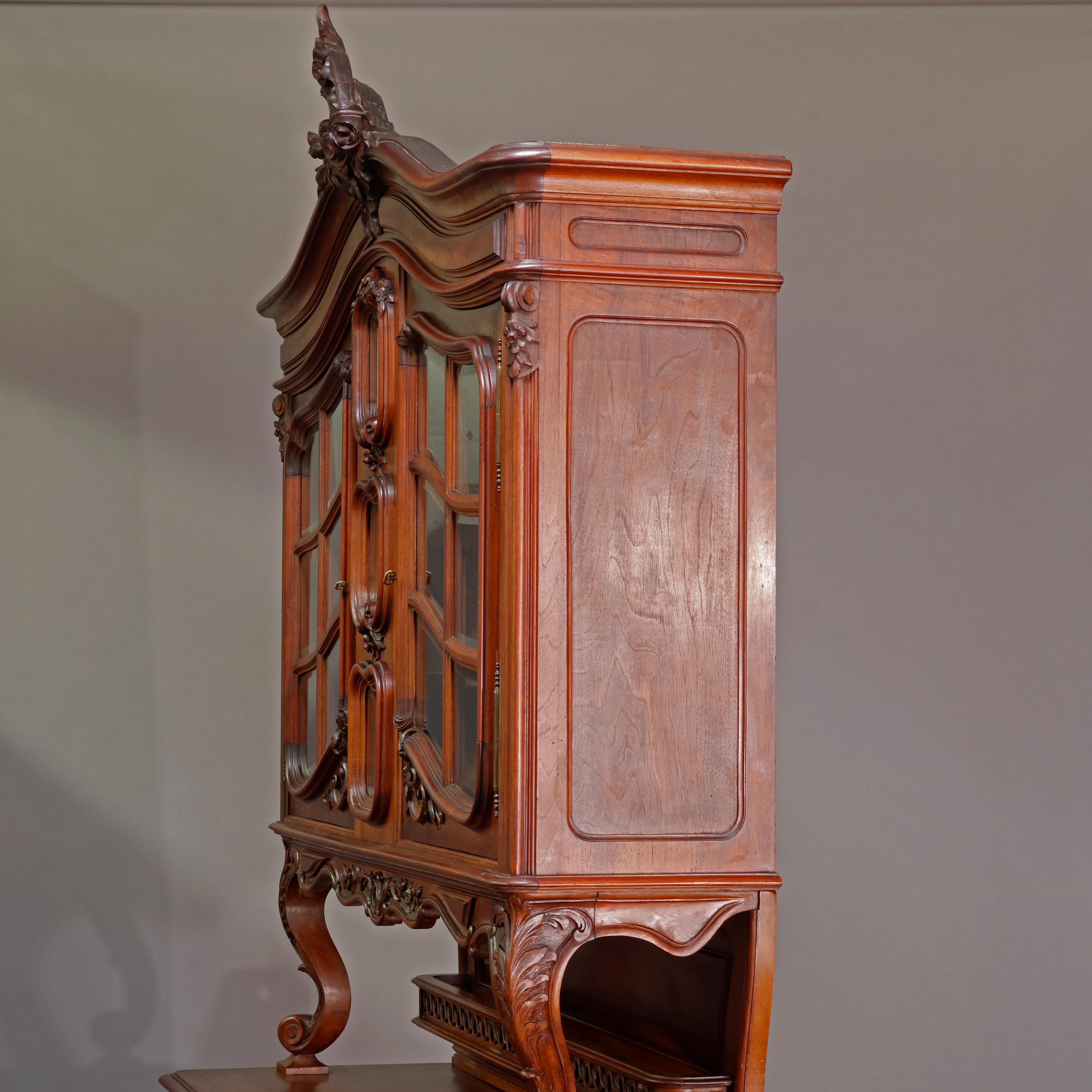 Antique French Rococo Carved Walnut Step Back Cupboard, 19th Century 10