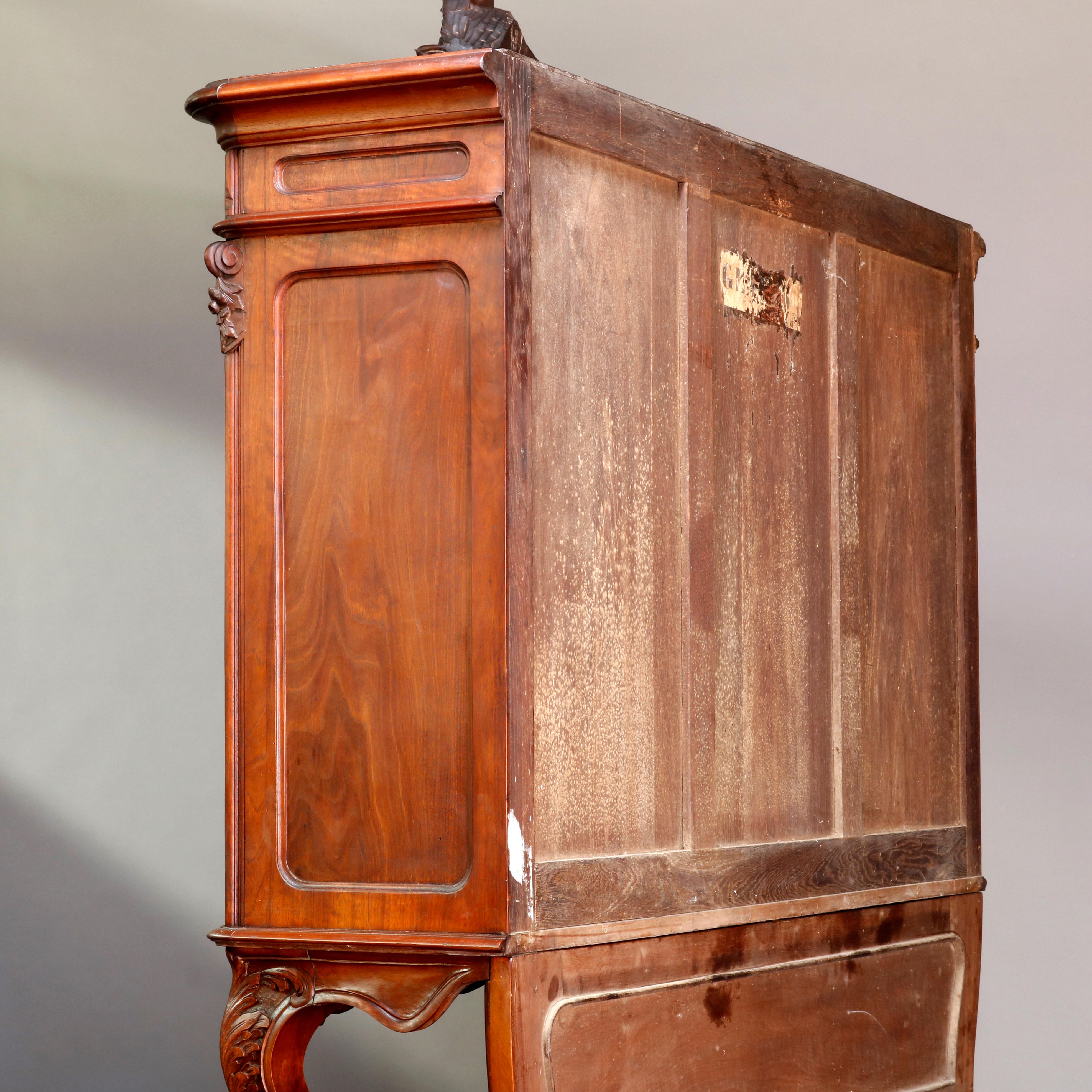 Antique French Rococo Carved Walnut Step Back Cupboard, 19th Century 11