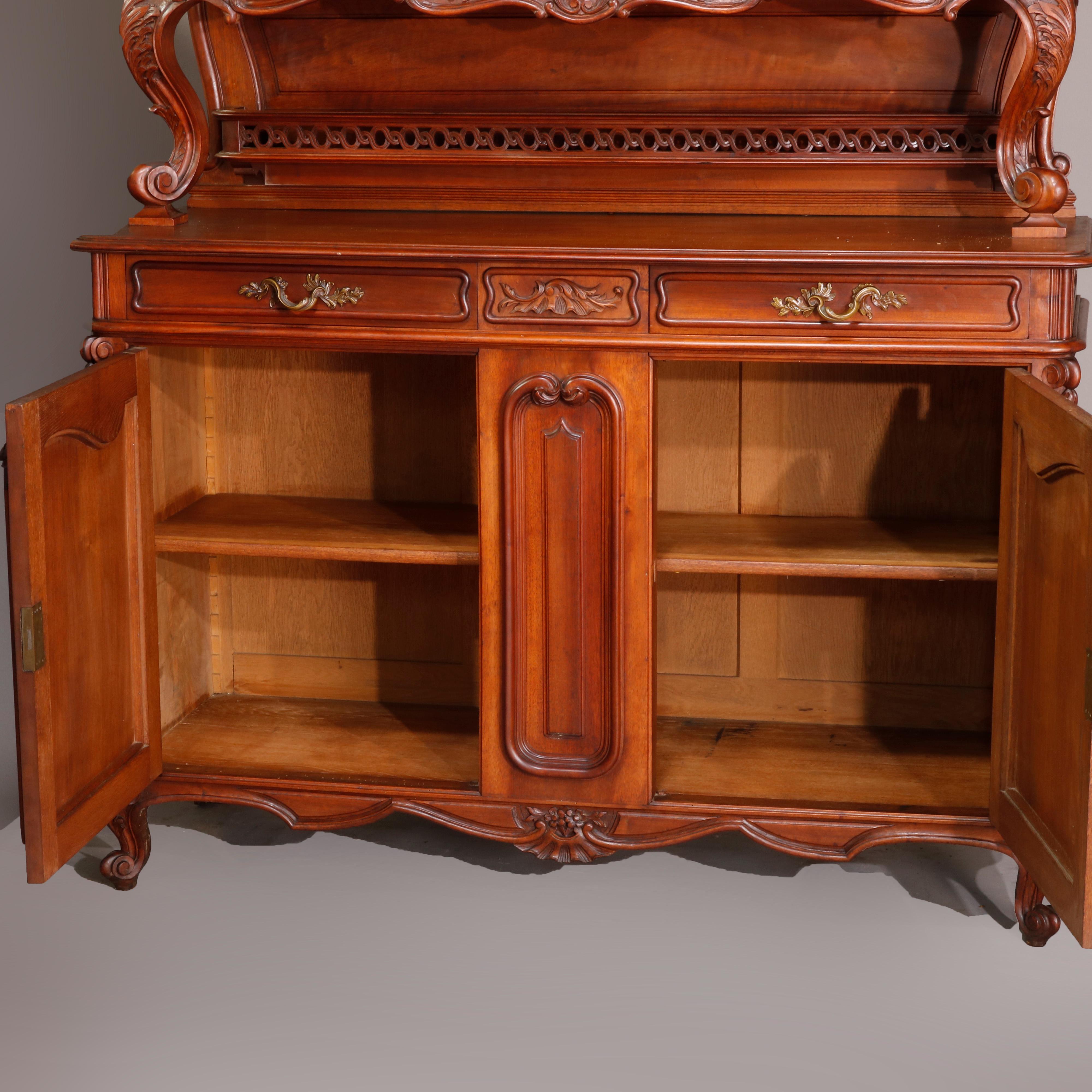 Antique French Rococo Carved Walnut Step Back Cupboard, 19th Century In Good Condition In Big Flats, NY