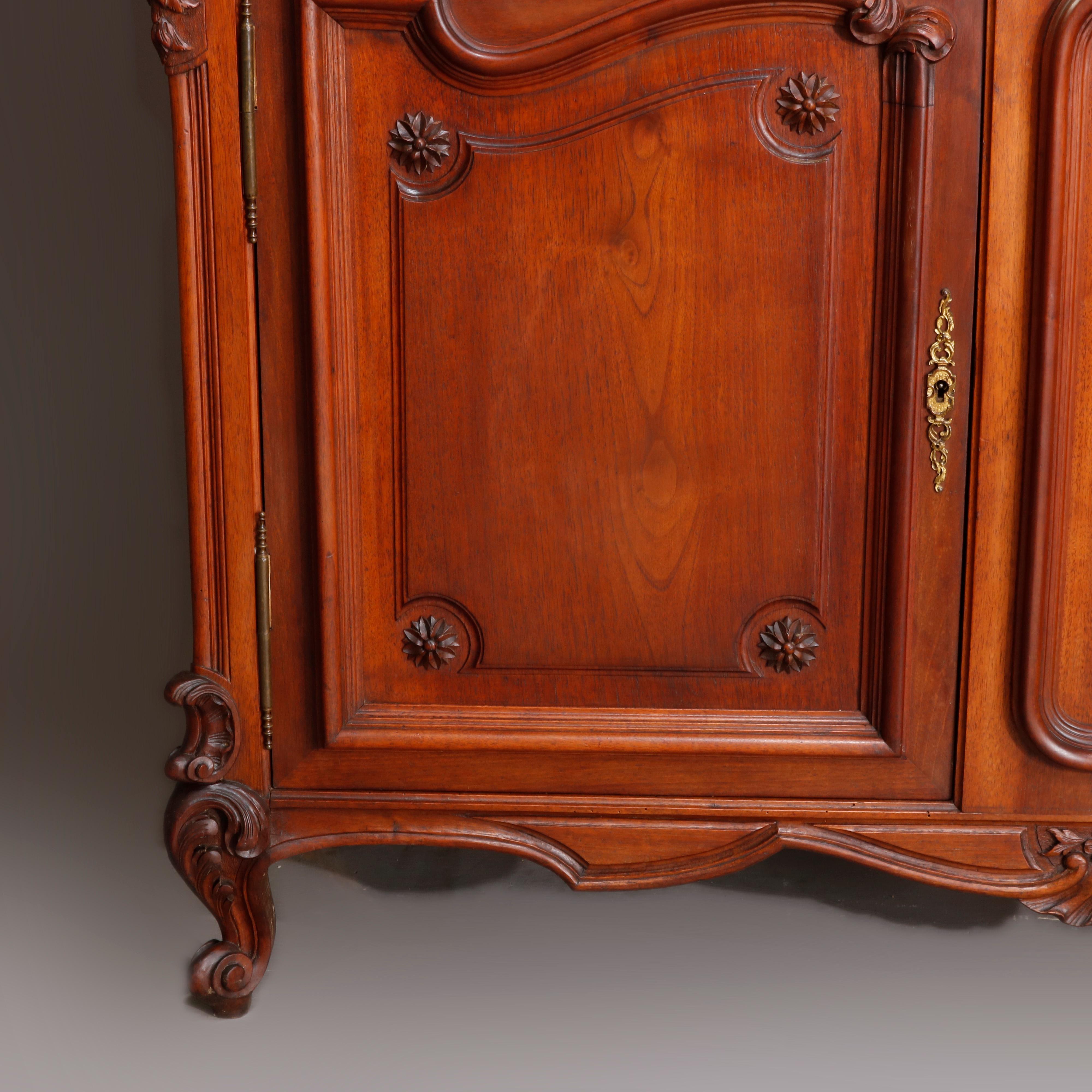 Antique French Rococo Carved Walnut Step Back Cupboard, 19th Century 1