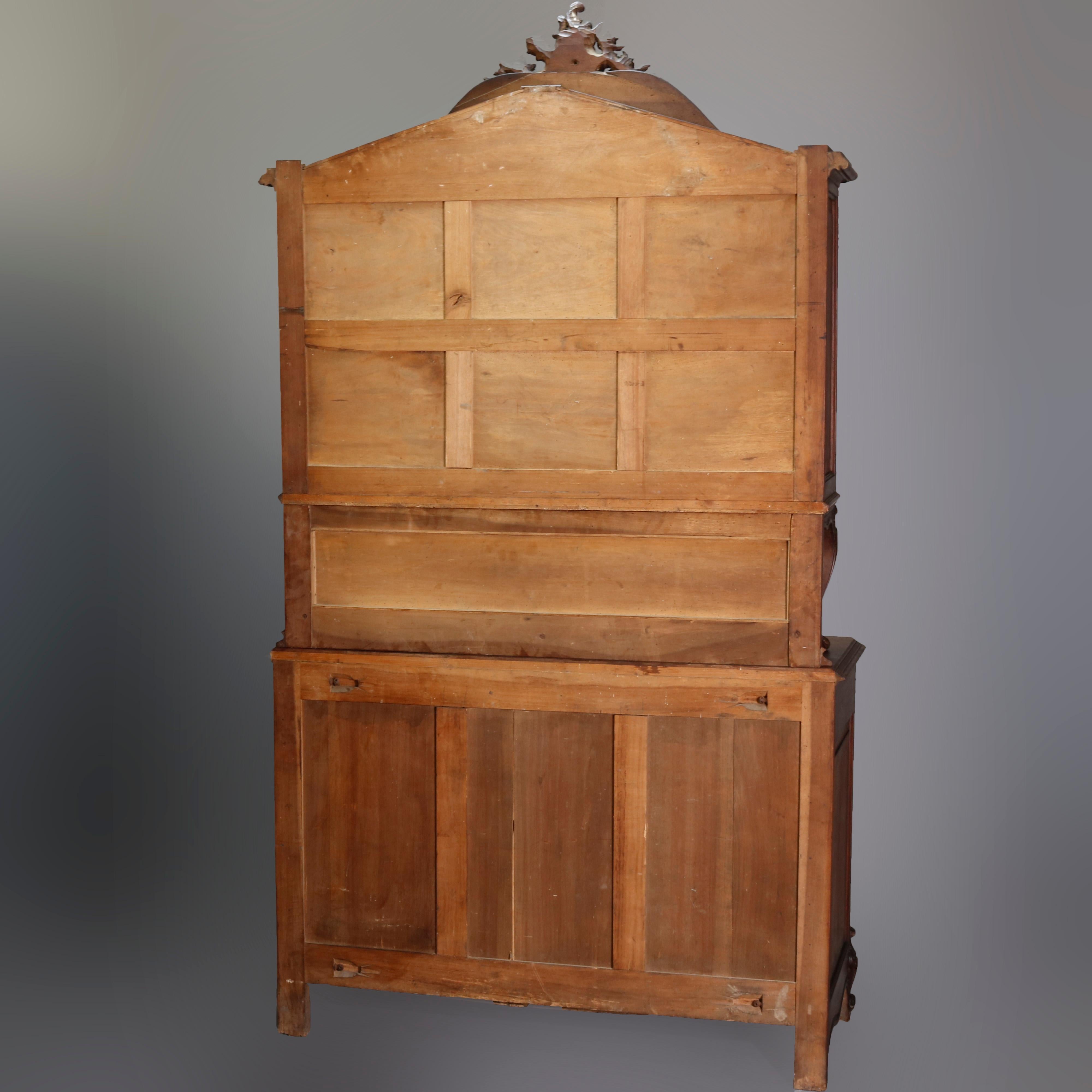 Antique French Rococo Carved Walnut Step Back Hunt Cupboard, 19th Century In Good Condition In Big Flats, NY