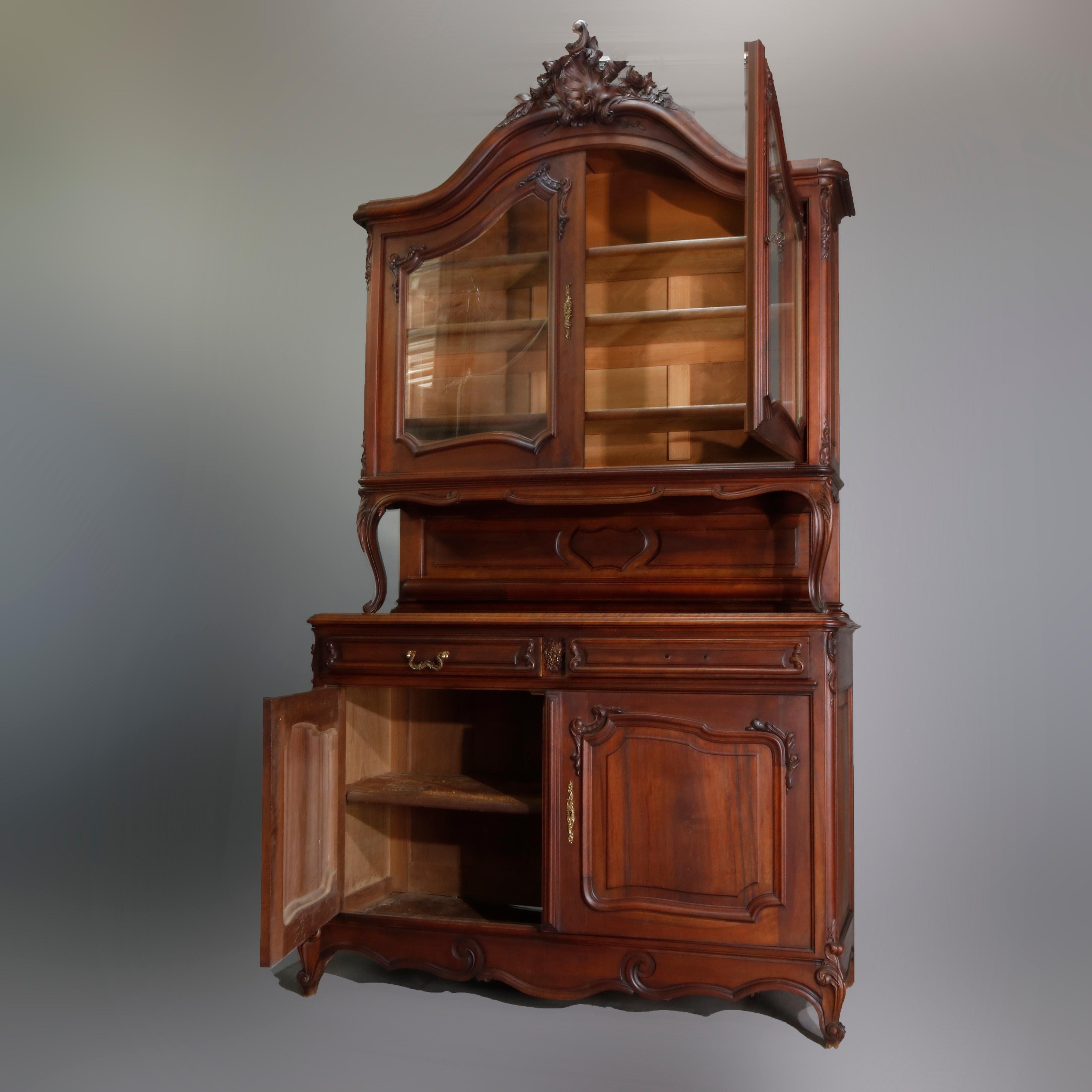 Antique French Rococo Carved Walnut Step Back Hunt Cupboard, 19th Century 2