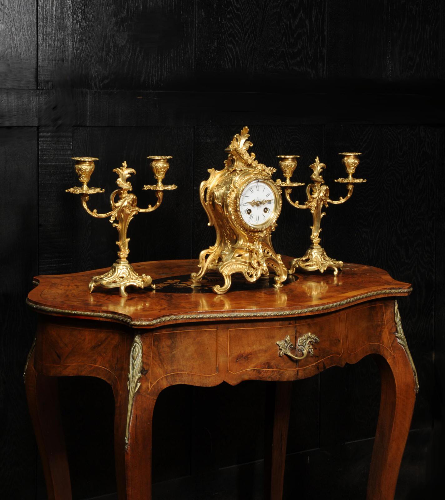 Antique French Rococo Clock Set by Louis Japy 4