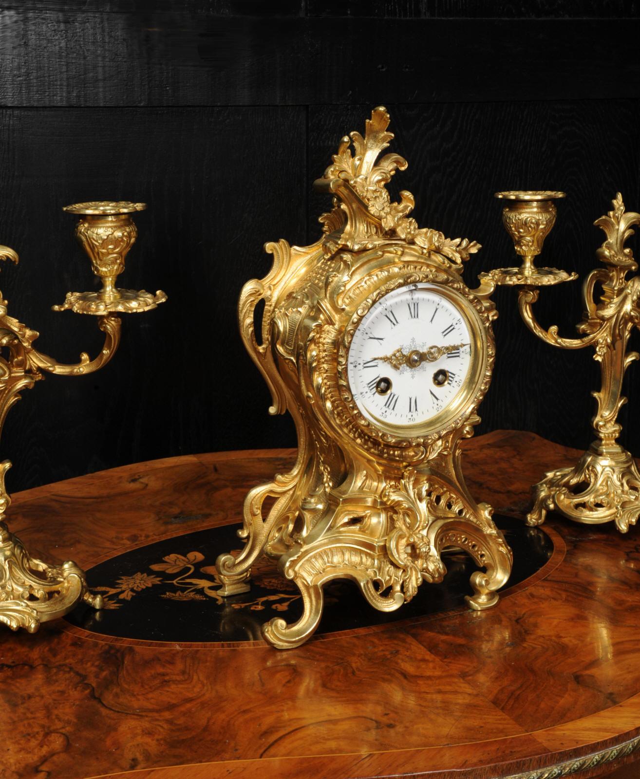 Antique French Rococo Clock Set by Louis Japy 5