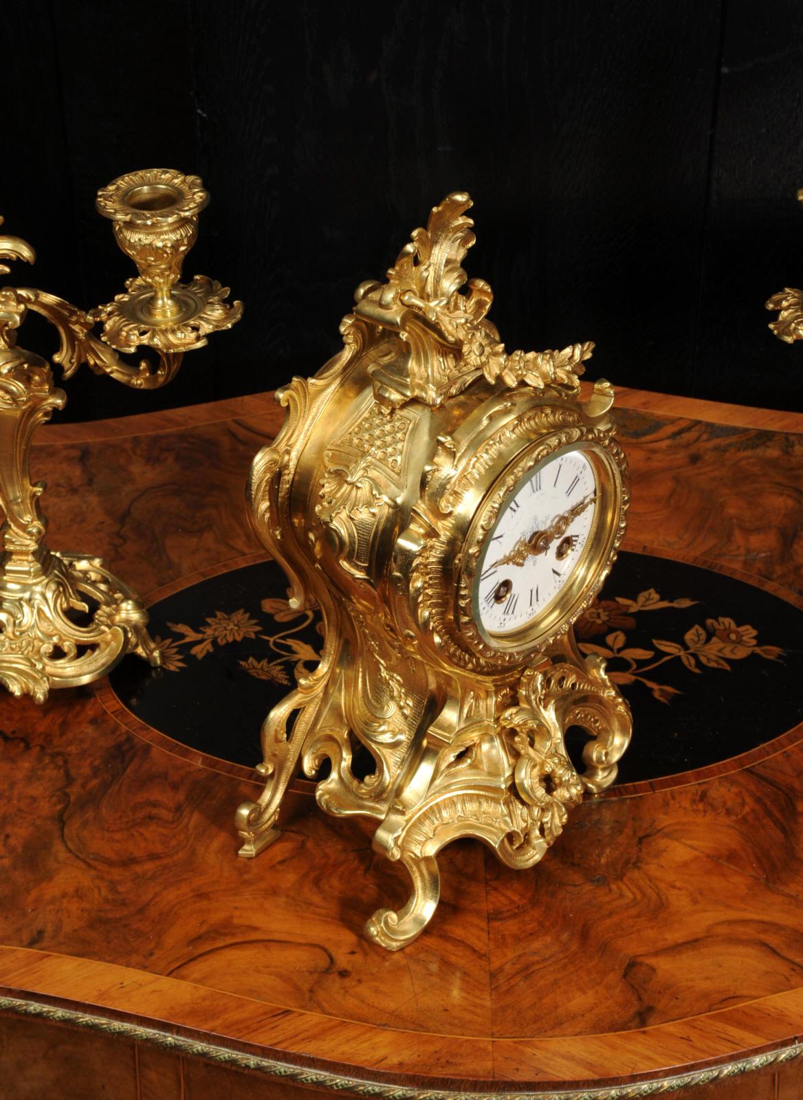 Antique French Rococo Clock Set by Louis Japy 7