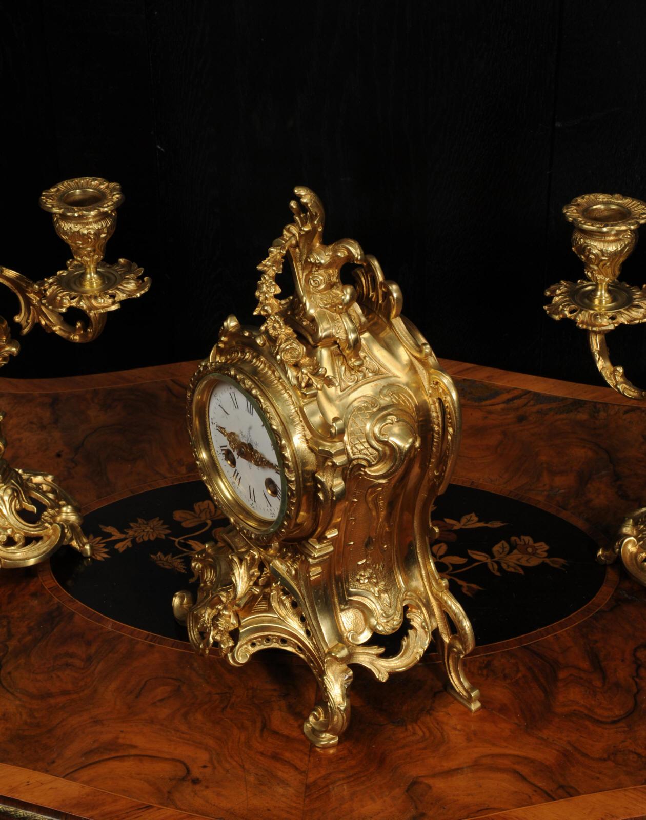 Antique French Rococo Clock Set by Louis Japy 8