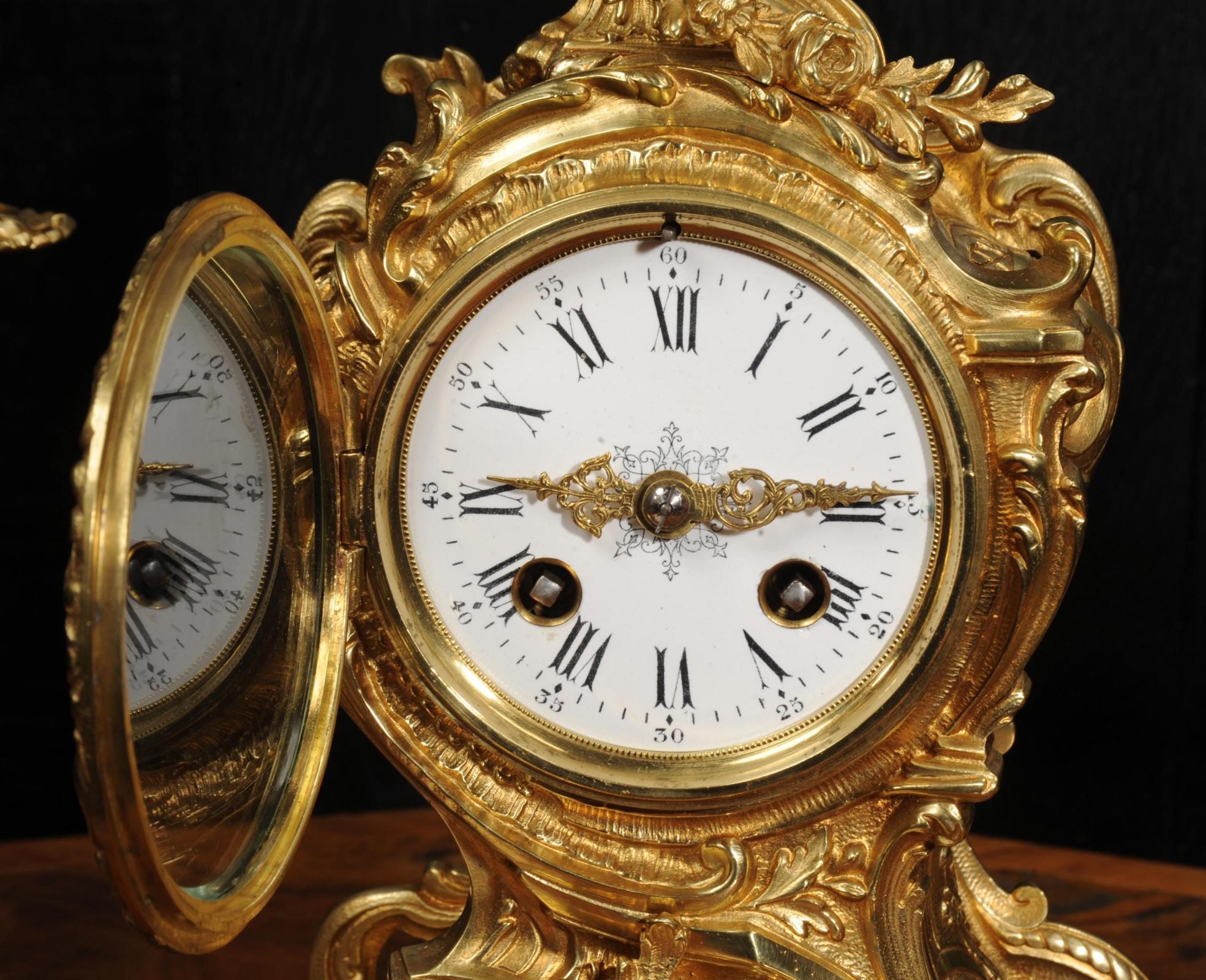 Antique French Rococo Clock Set by Louis Japy 10