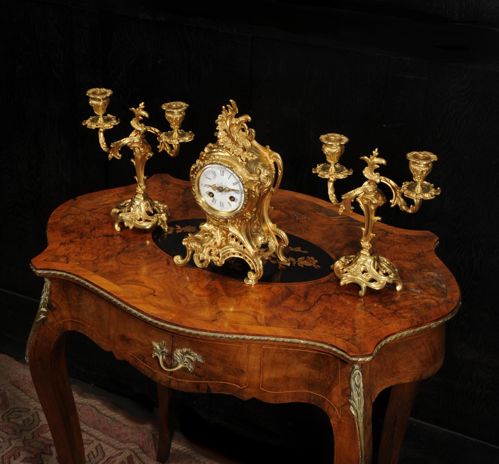 Antique French Rococo Clock Set by Louis Japy In Good Condition In Belper, Derbyshire