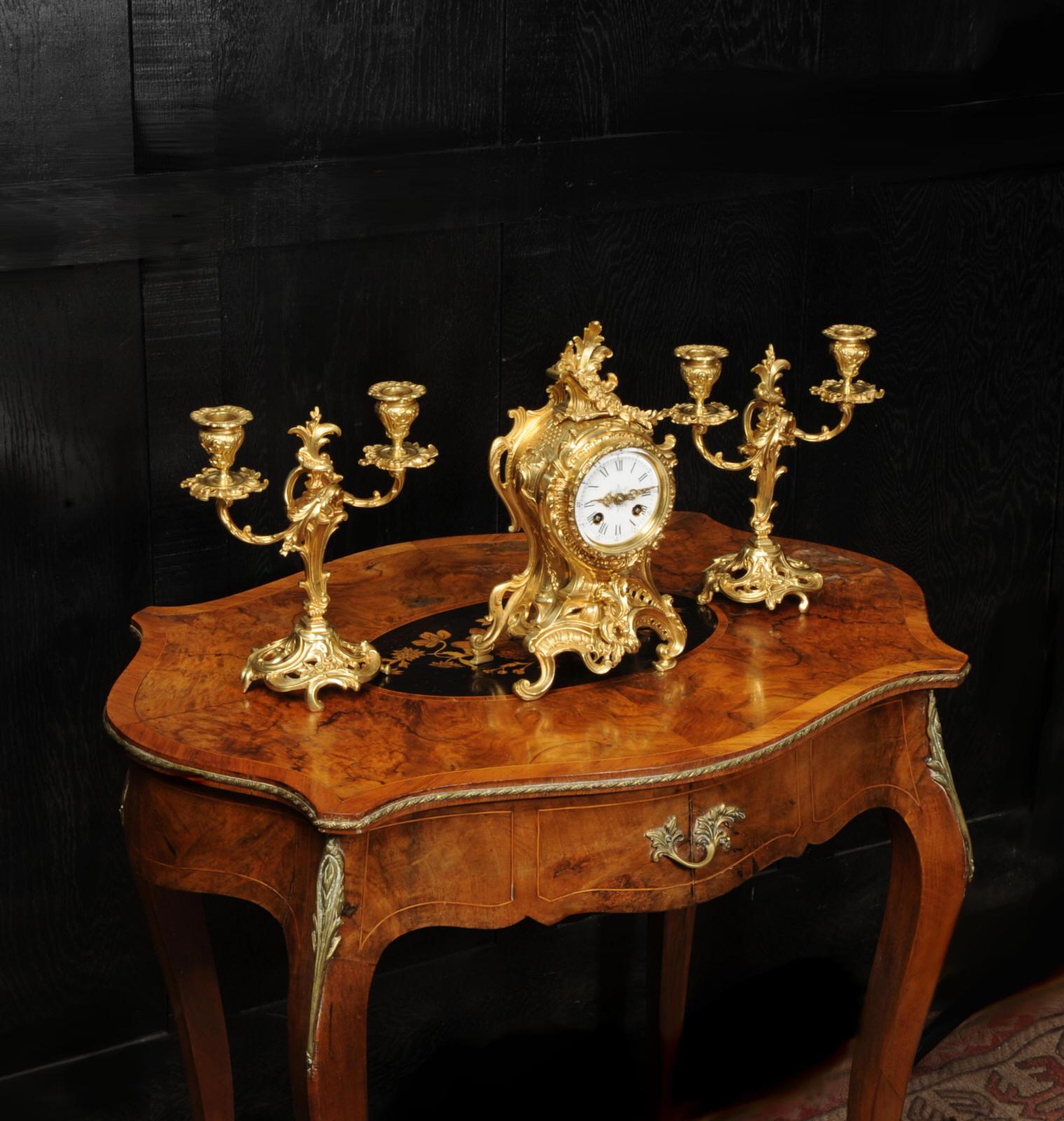 19th Century Antique French Rococo Clock Set by Louis Japy