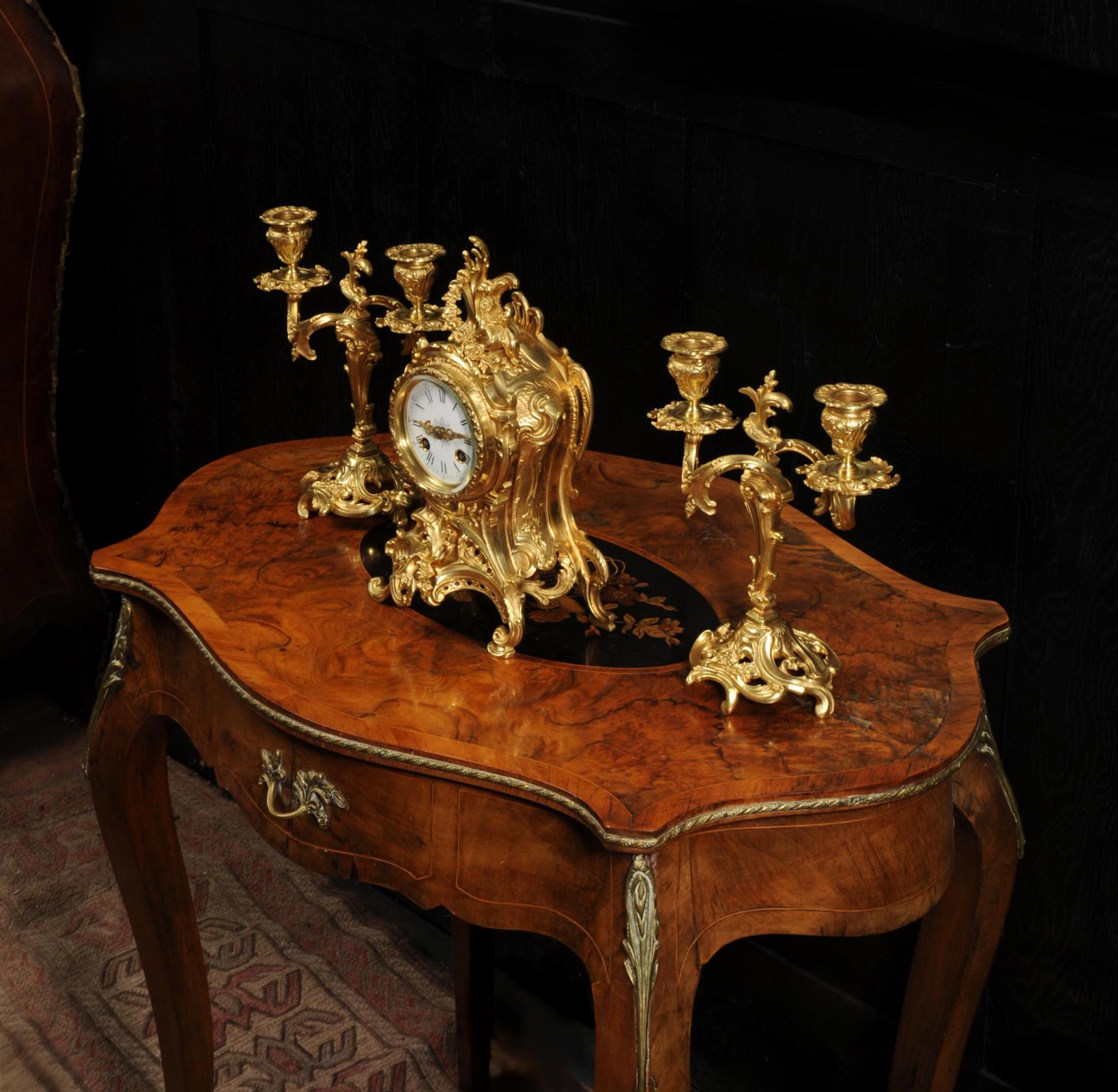 Antique French Rococo Clock Set by Louis Japy 1