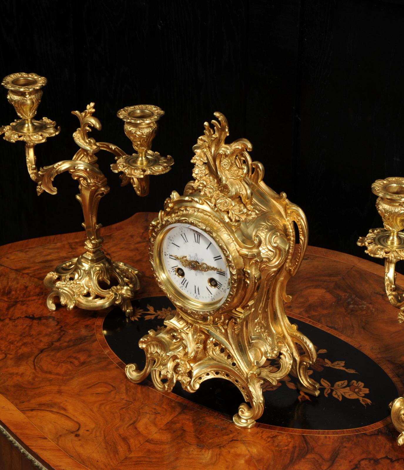 Antique French Rococo Clock Set by Louis Japy 2