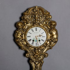 Antique French Rococo Figural Brass "Wag on Wall" Comtoise Clock with Key