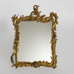 Antique French Rococo Foliate Cast Bronze Easel Back Vanity Mirror 19th C