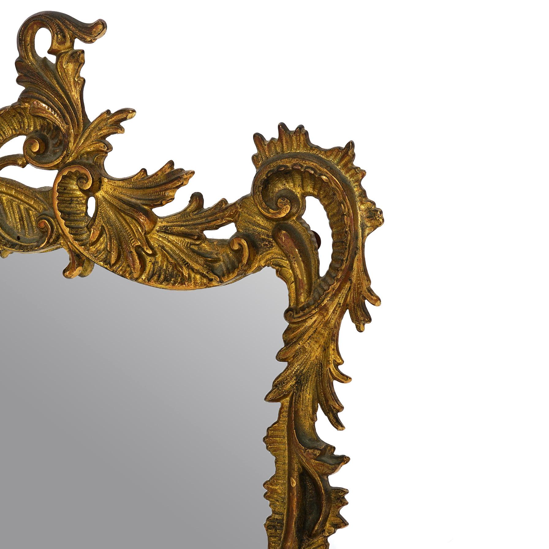 Antique French Rococo Foliate Cast Bronze Easel Back Vanity Mirror 19th C In Good Condition In Big Flats, NY