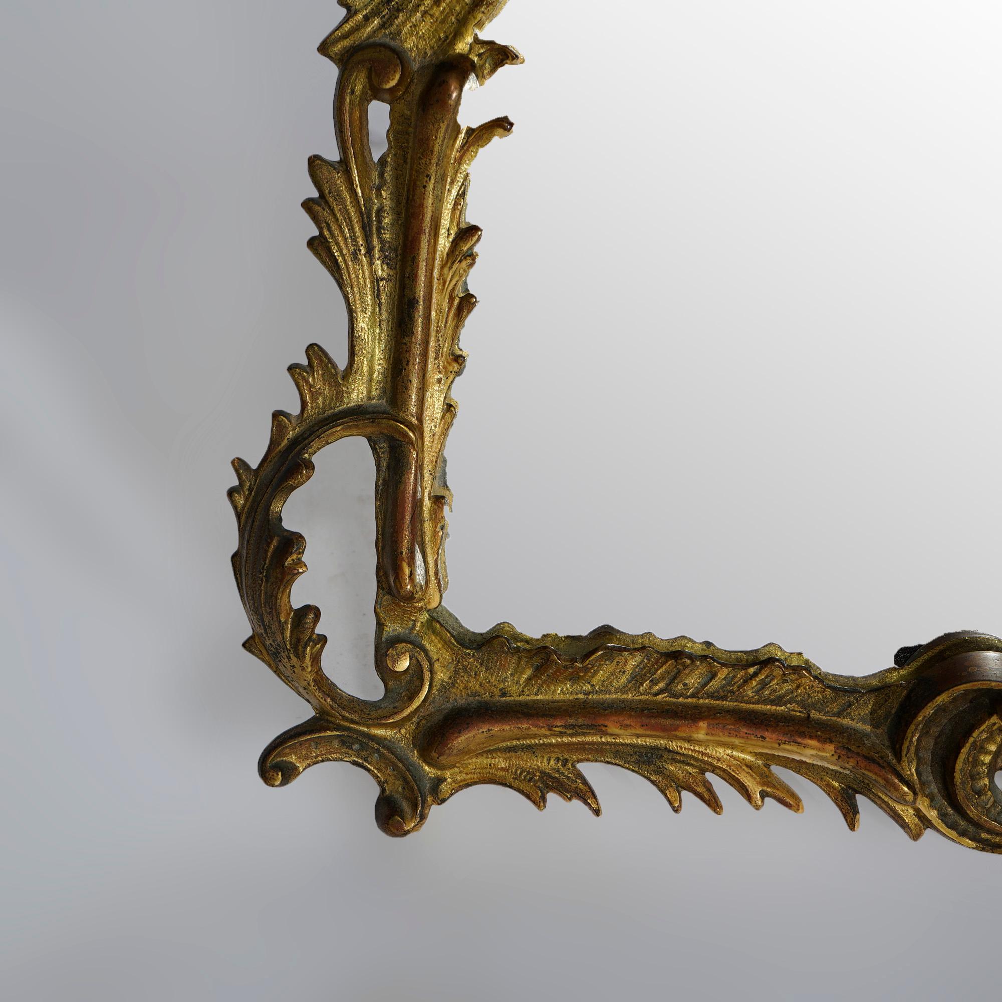 Antique French Rococo Foliate Cast Bronze Easel Back Vanity Mirror 19th C 2
