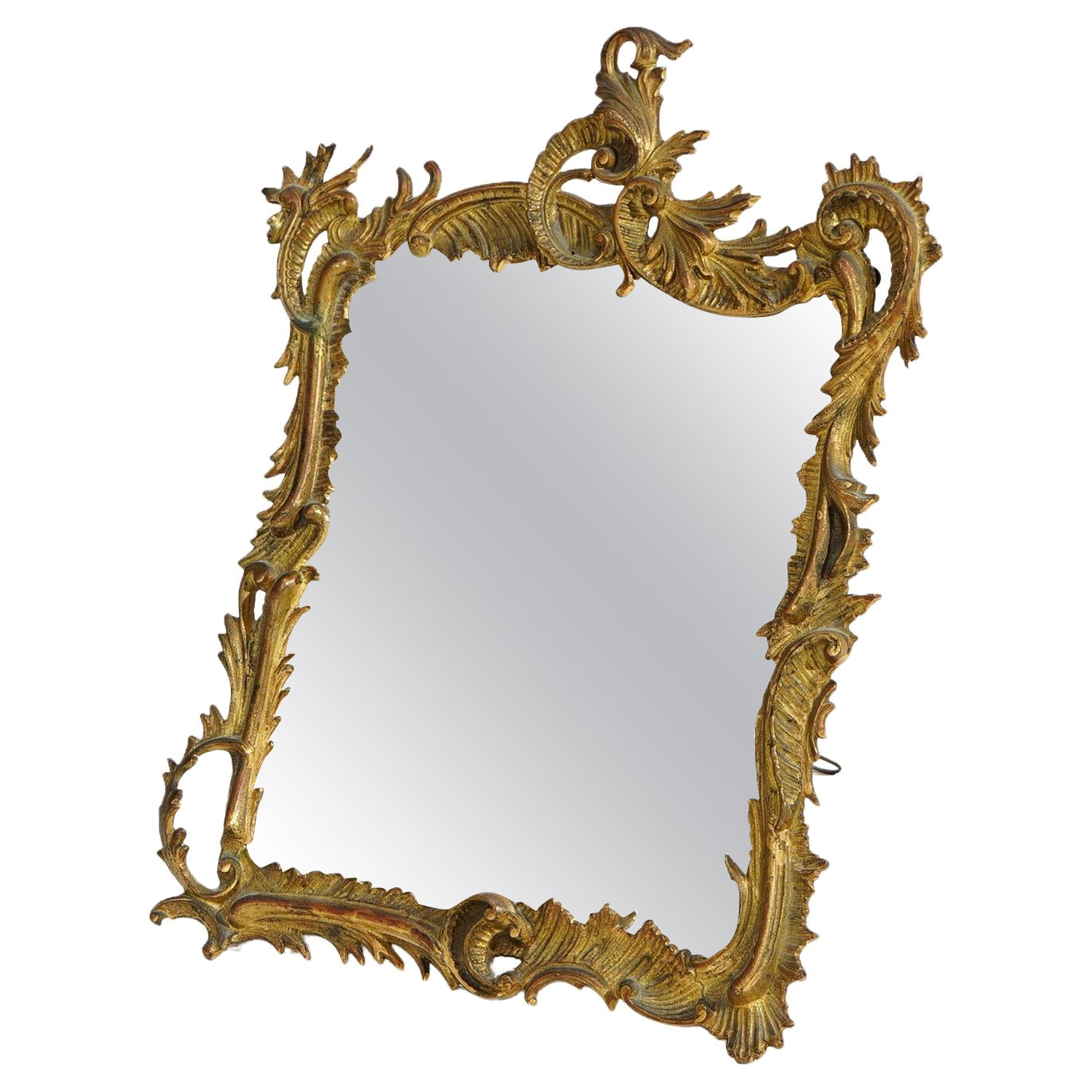 Antique French Rococo Foliate Cast Bronze Easel Back Vanity Mirror 19th C