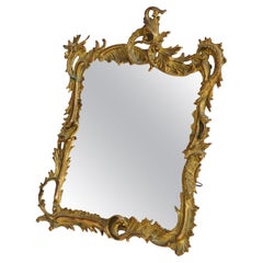 Antique miroir de coiffeuse rococo français à dos de chevalet en bronze moulé et feuillagé, 19ème siècle