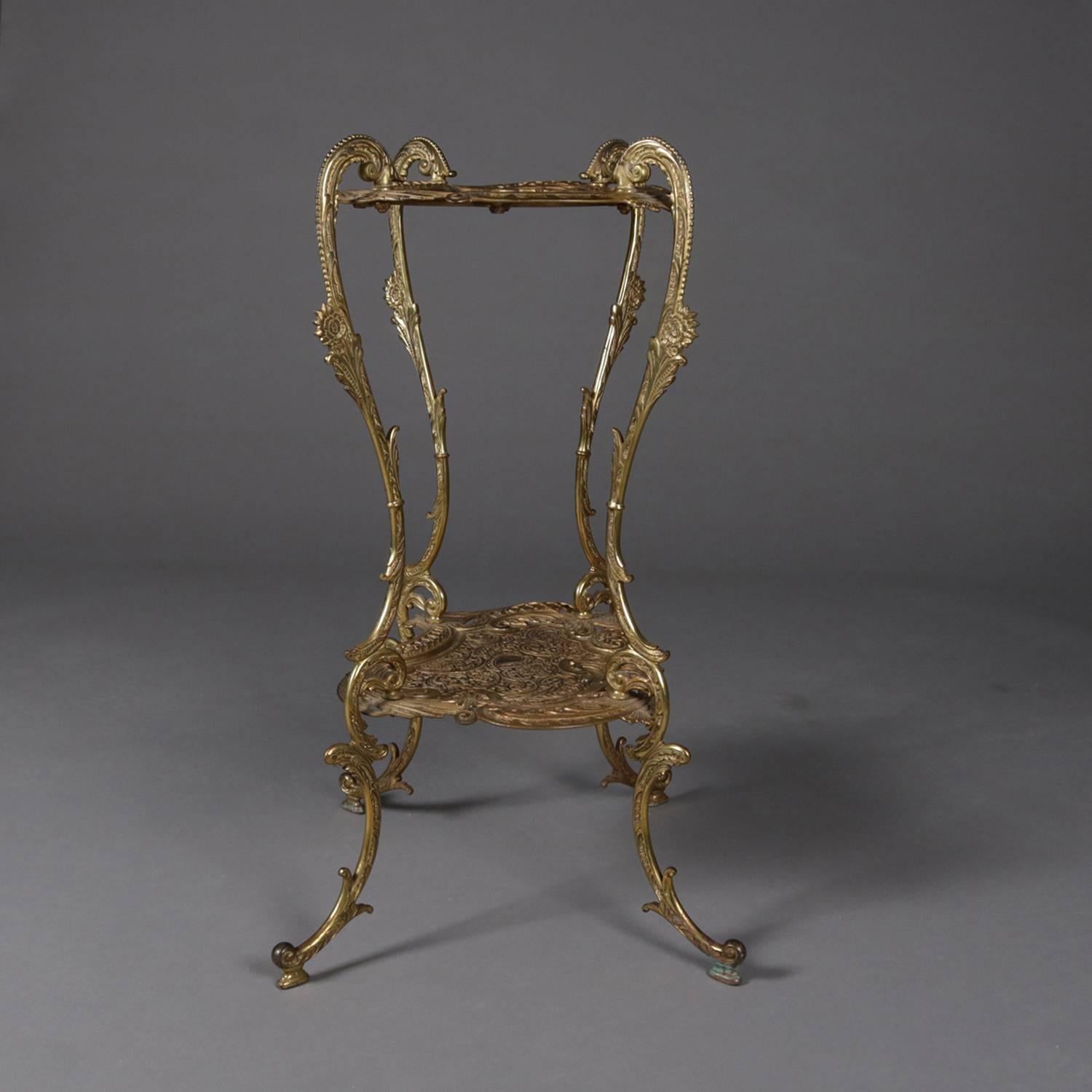 Antique French Rococo Gilt Two-Tier Scroll and Foliate Plant Stand, circa 1880 4