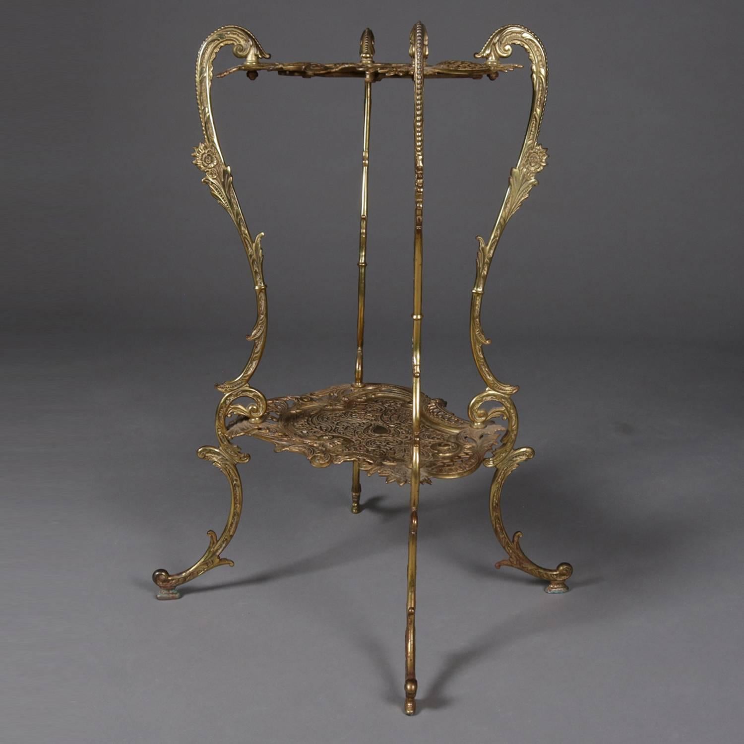 Metal Antique French Rococo Gilt Two-Tier Scroll and Foliate Plant Stand, circa 1880