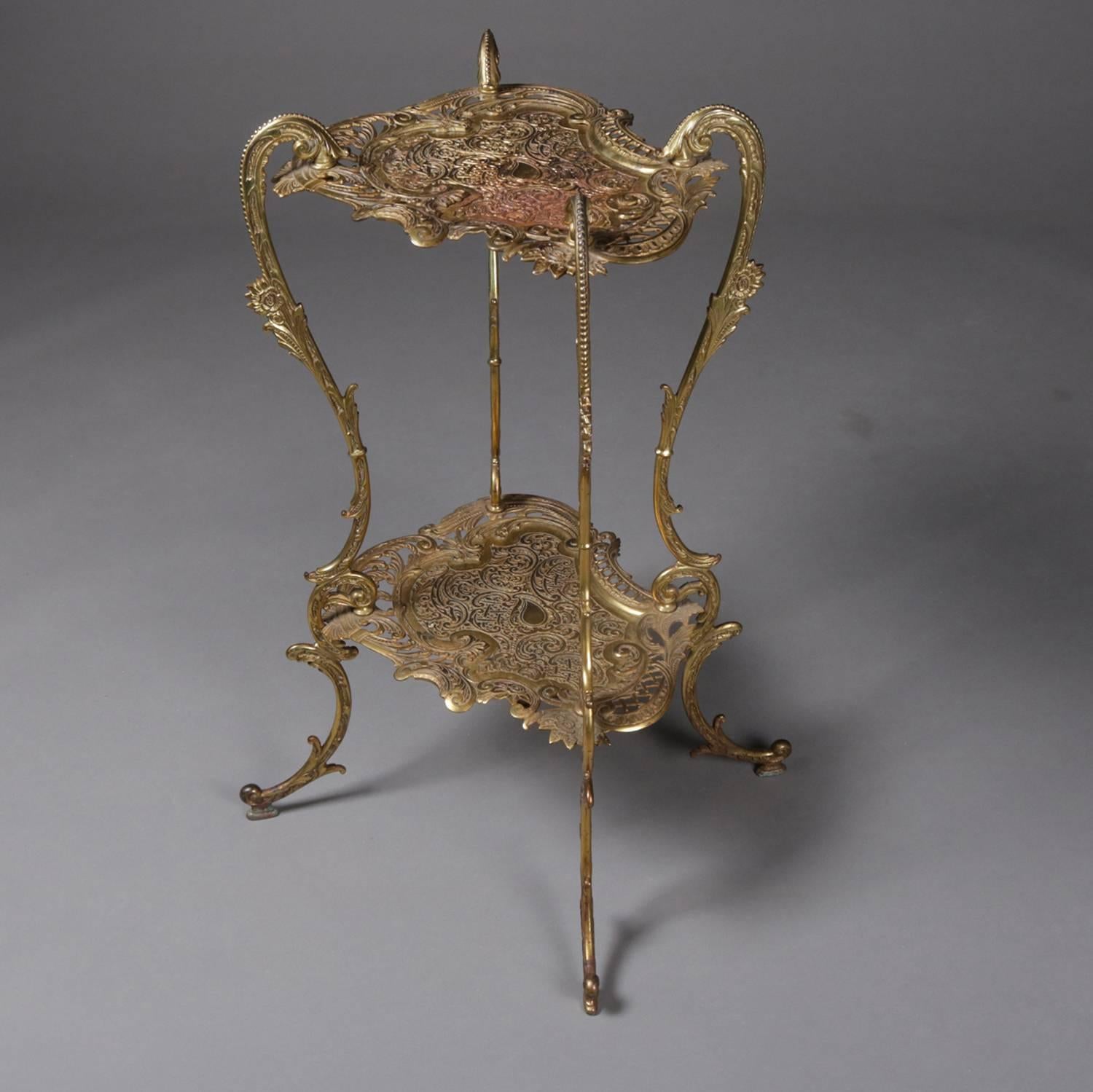 Antique French Rococo Gilt Two-Tier Scroll and Foliate Plant Stand, circa 1880 2