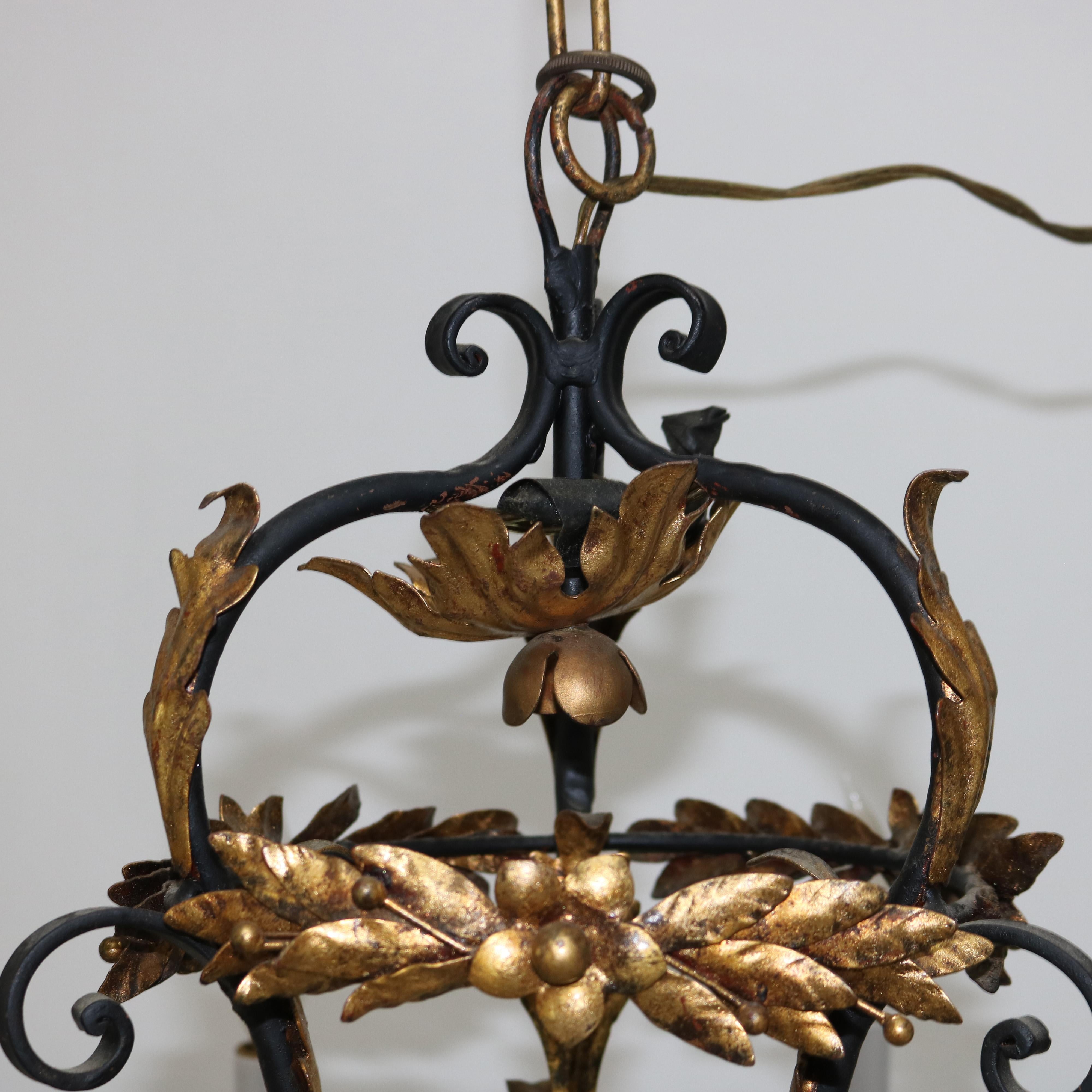 Lustre Rocococo français ancien à six feuillages en métal doré et ébénisé C1930 en vente 2