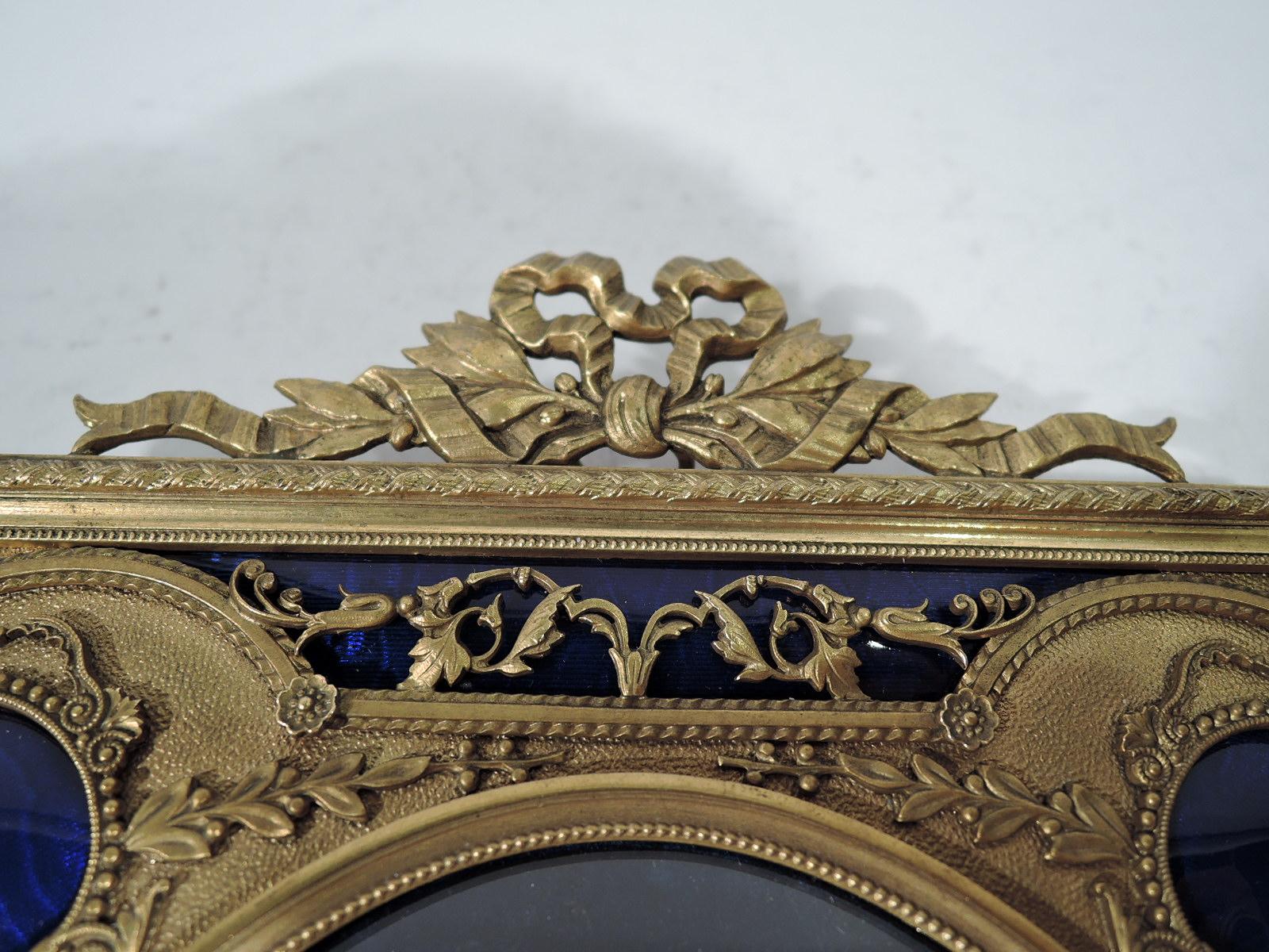 Rococo Revival Antique French Rococo Gilt Bronze and Cobalt Enamel Picture Frame
